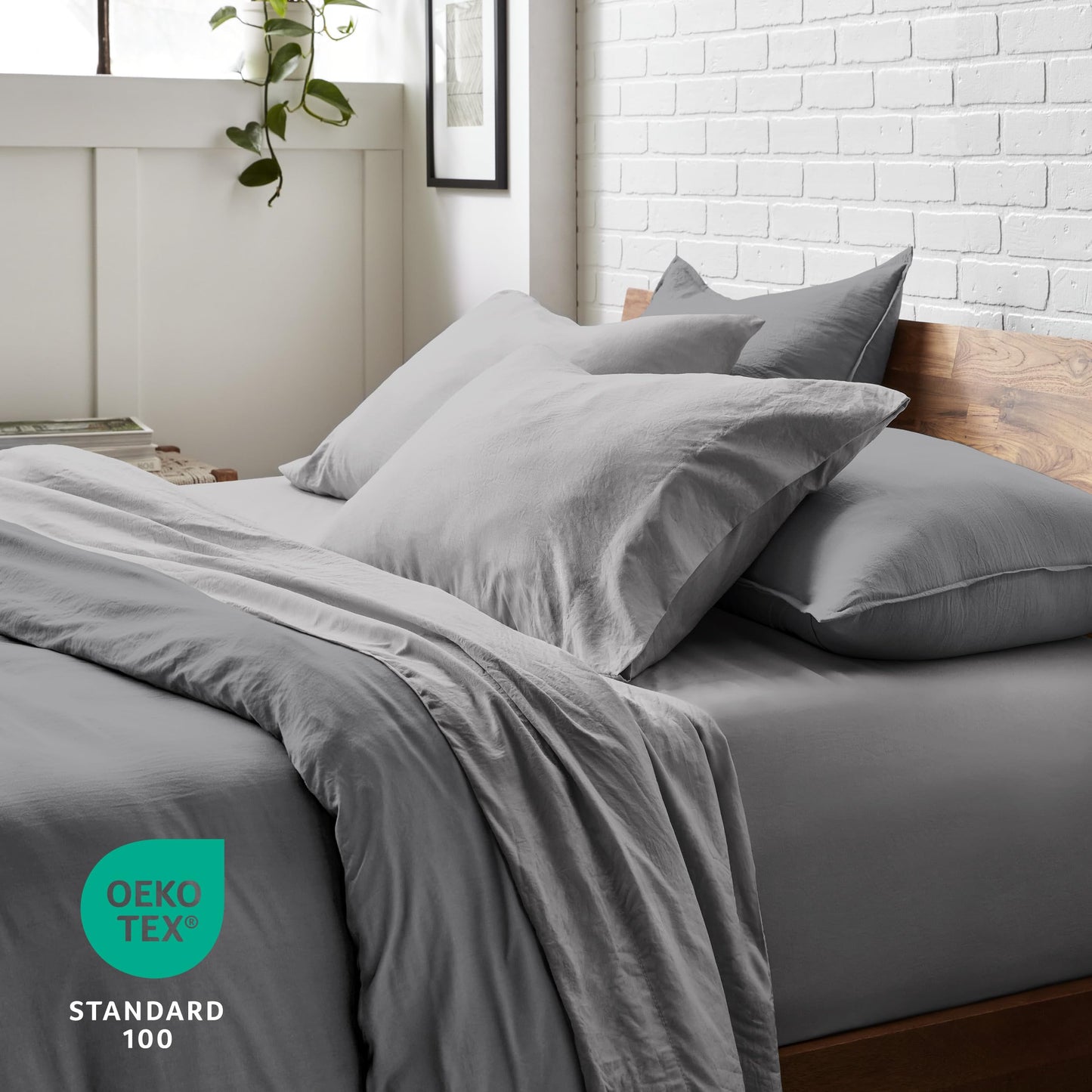 Bare Home Queen Sheet Set - Luxury 1800 Ultra-Soft Stonewashed Microfiber - Brushed - Deep Pockets - Easy Fit - Breathable Bedding - Sheet Sets & Pillowcases (Queen, Frost Grey)