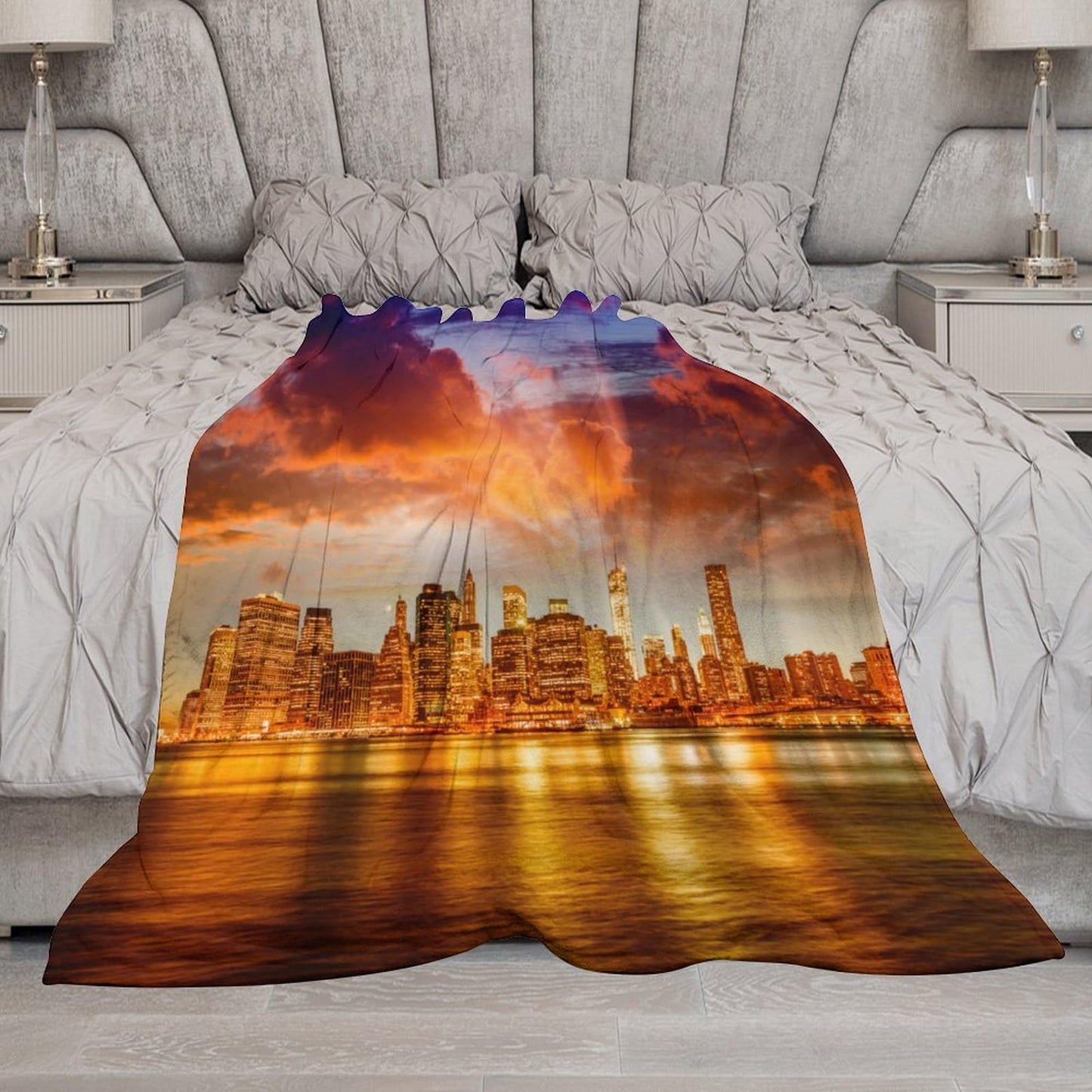 New York Throw Blanket,Sunset City Skyscraper Pattern Soft Cozy Warm Flannel Blankets for Sofa Couch Bed Gifts for Lover Kids Boys Grils Women Adults 30x40 Inch