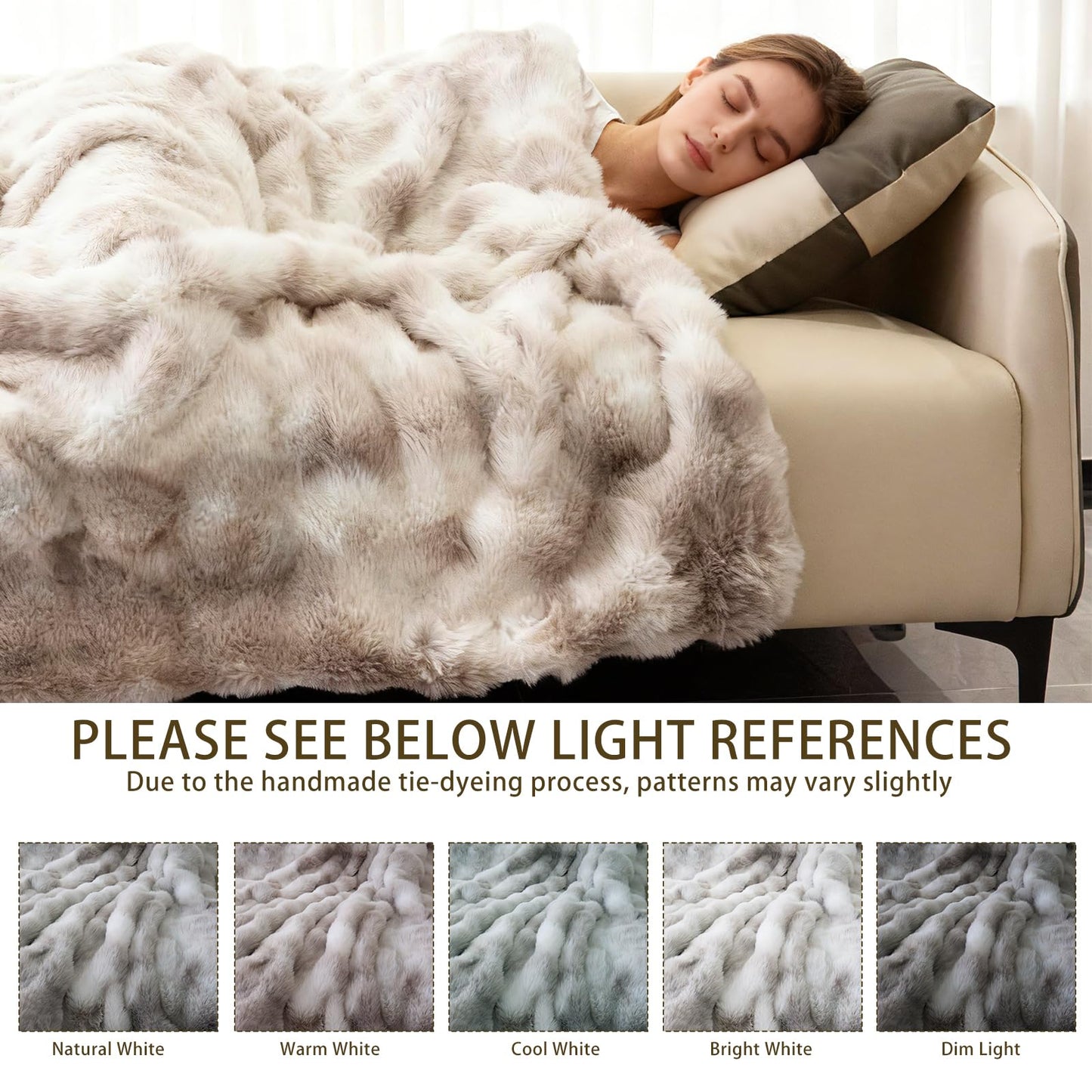 Seuqhck Faux Fur Throw Blanket, Soft and Plush Thick Bubble Blanket for Couch, Sofa, Bedroom and Living Room, 60 x 50 Inches, Tie-Dye Taupe