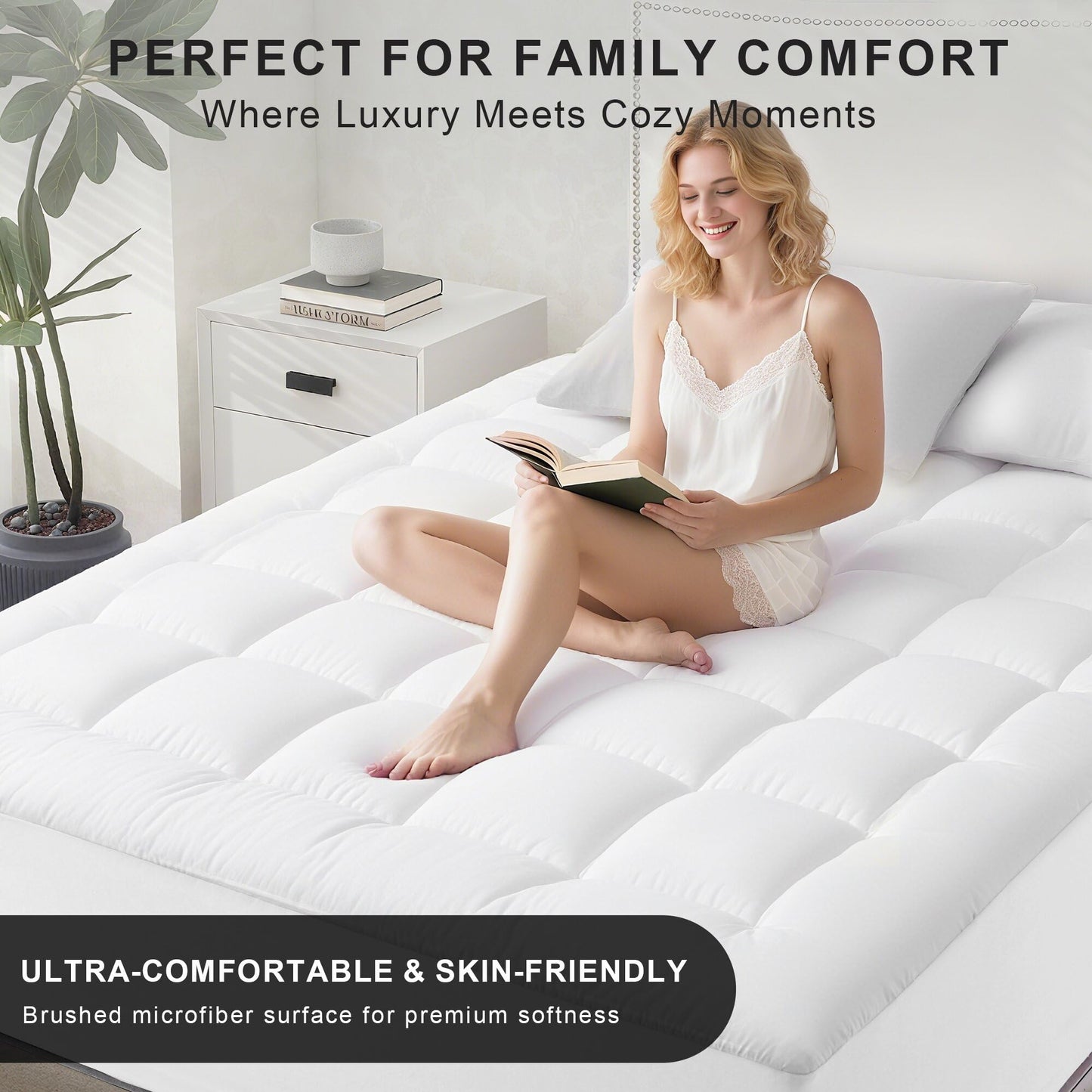 WQSPRING Quilted Mattress Pad Pillow Top Mattress Cover Protector Cooling Soft for Breathable Padded Deep Pocket 8-21 Fitted Supportive(White,Twin Size)