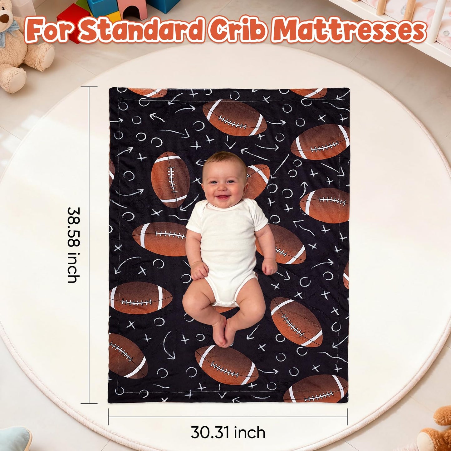 Baby Blanket for Boys Girls Super Soft Double Layer Minky with Dotted Backing Cute Cow Crib Receiving Blanket Bed Throws for Newborns Nursery Stroller Toddler 30 x 40 Inch (Football)