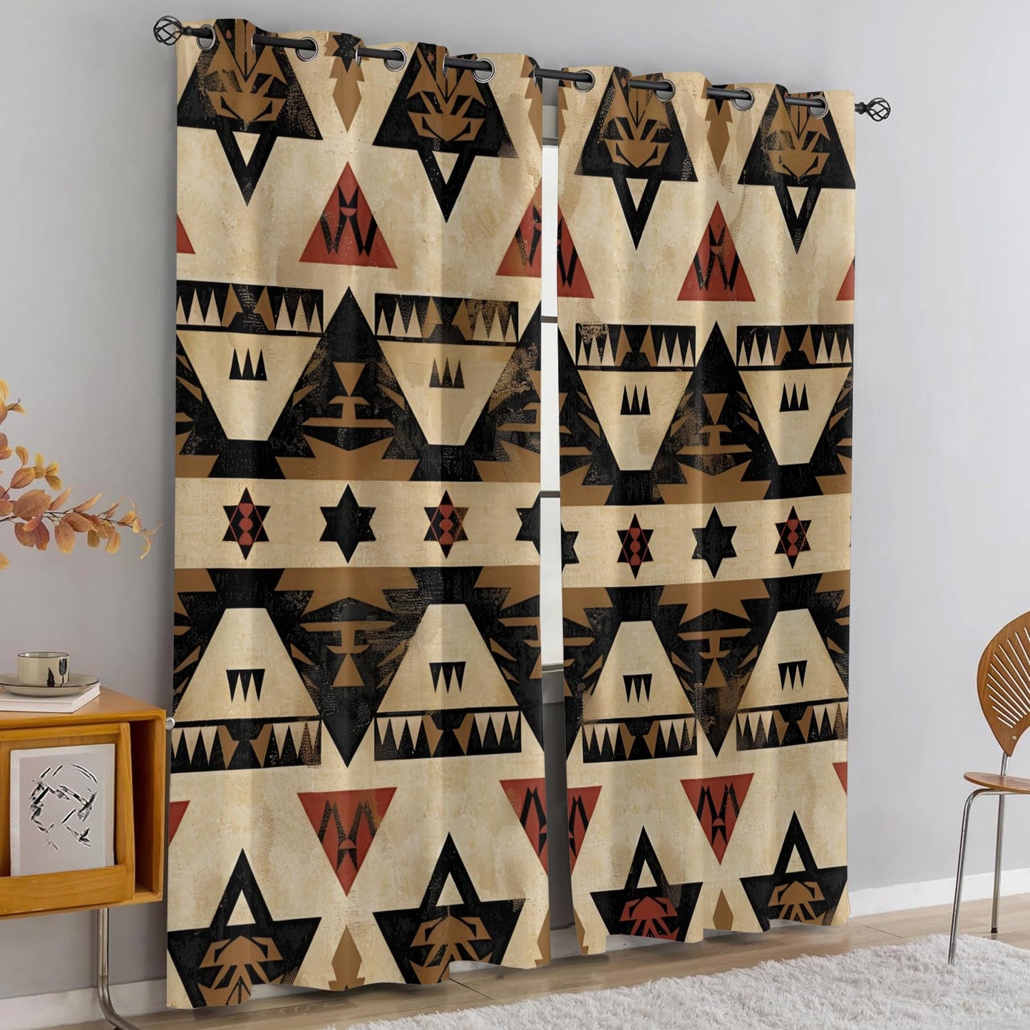 Southwestern Ethnic Blackout Curtains, Aztec Curtains for Living Room, Native American Navajo Black Out Bedroom Curtain Thermal Insulated Grommet Drapes 2 Panels, for Boys Room 31.5"W x 63"L x2
