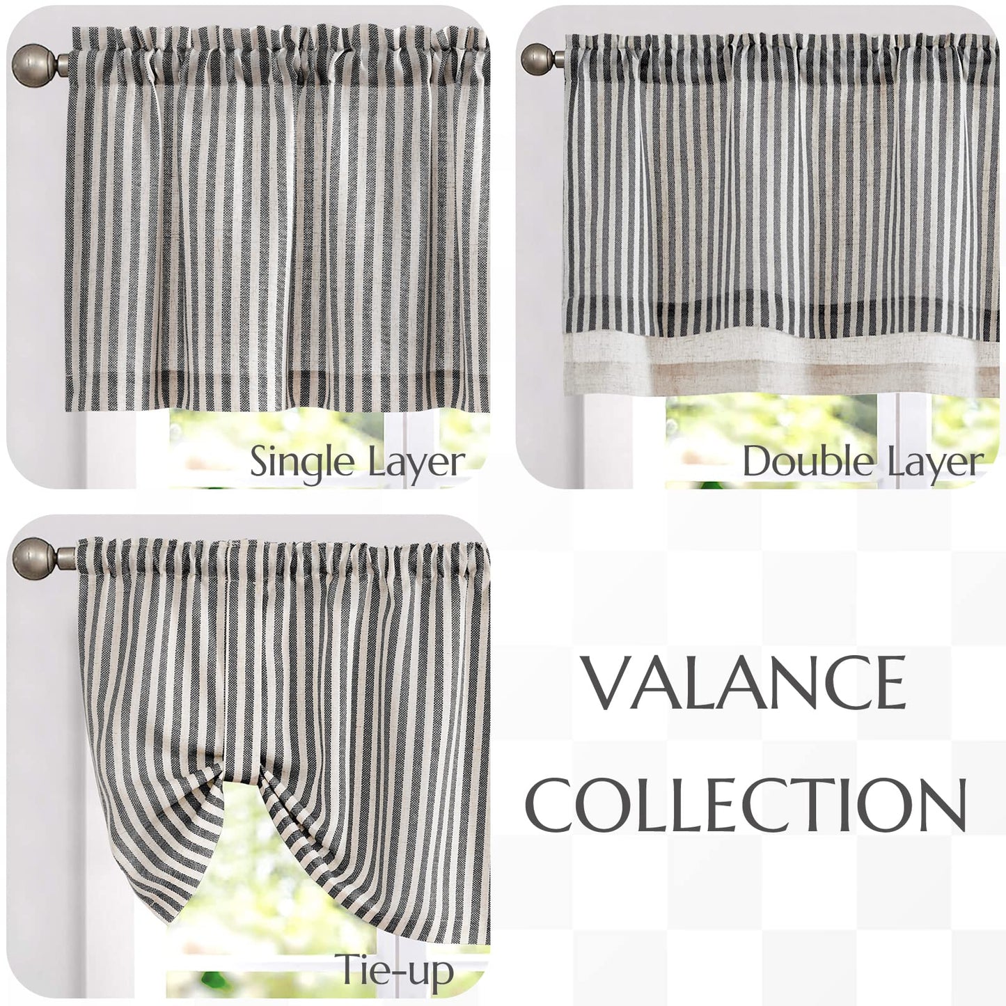 jinchan Linen Valance Kitchen Curtain Light Filter Double Layer 18 Inch