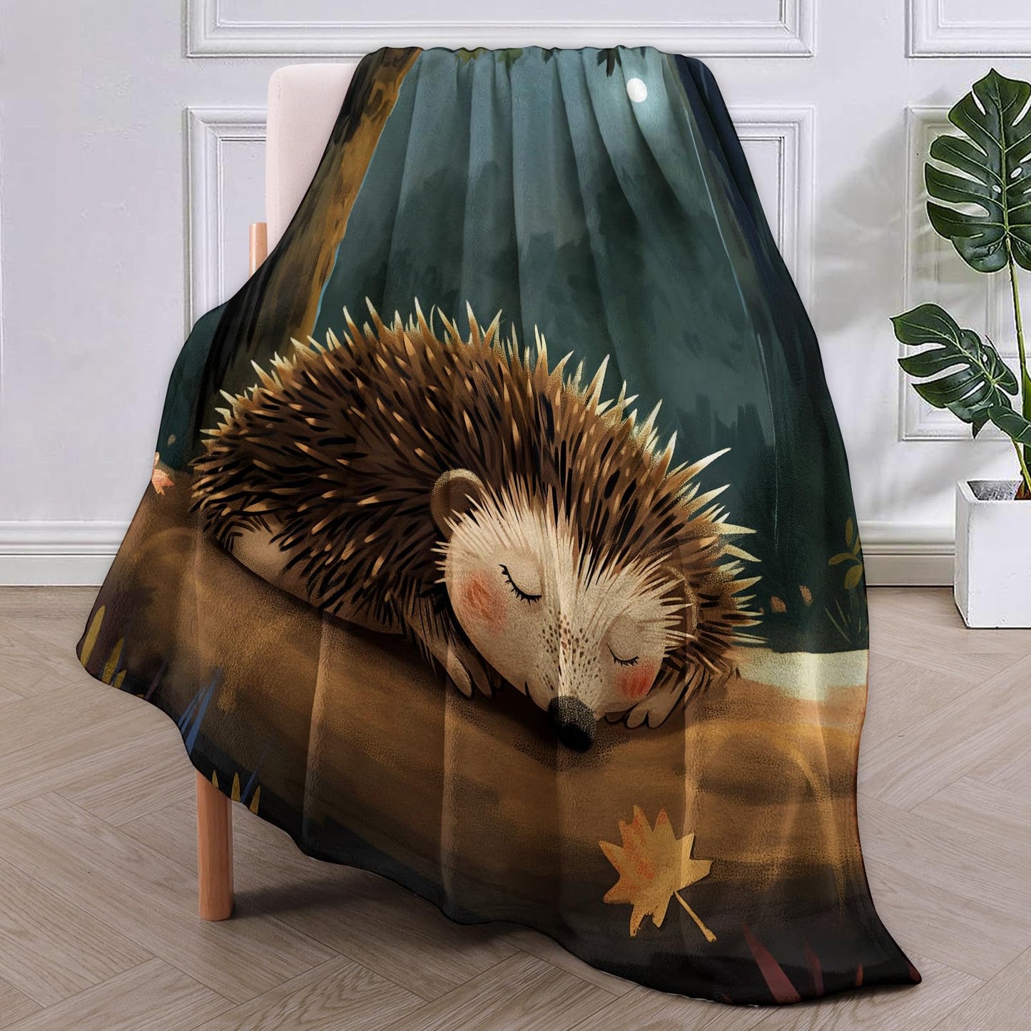 VANZEV Cute Hedgehog Flannel Blanket,Autumn Wildlife Soft Lightweight Throw Blankets Gifts for Women Animal Lovers,50" x 60" Perfect for Couch Bed Home Travel Decor