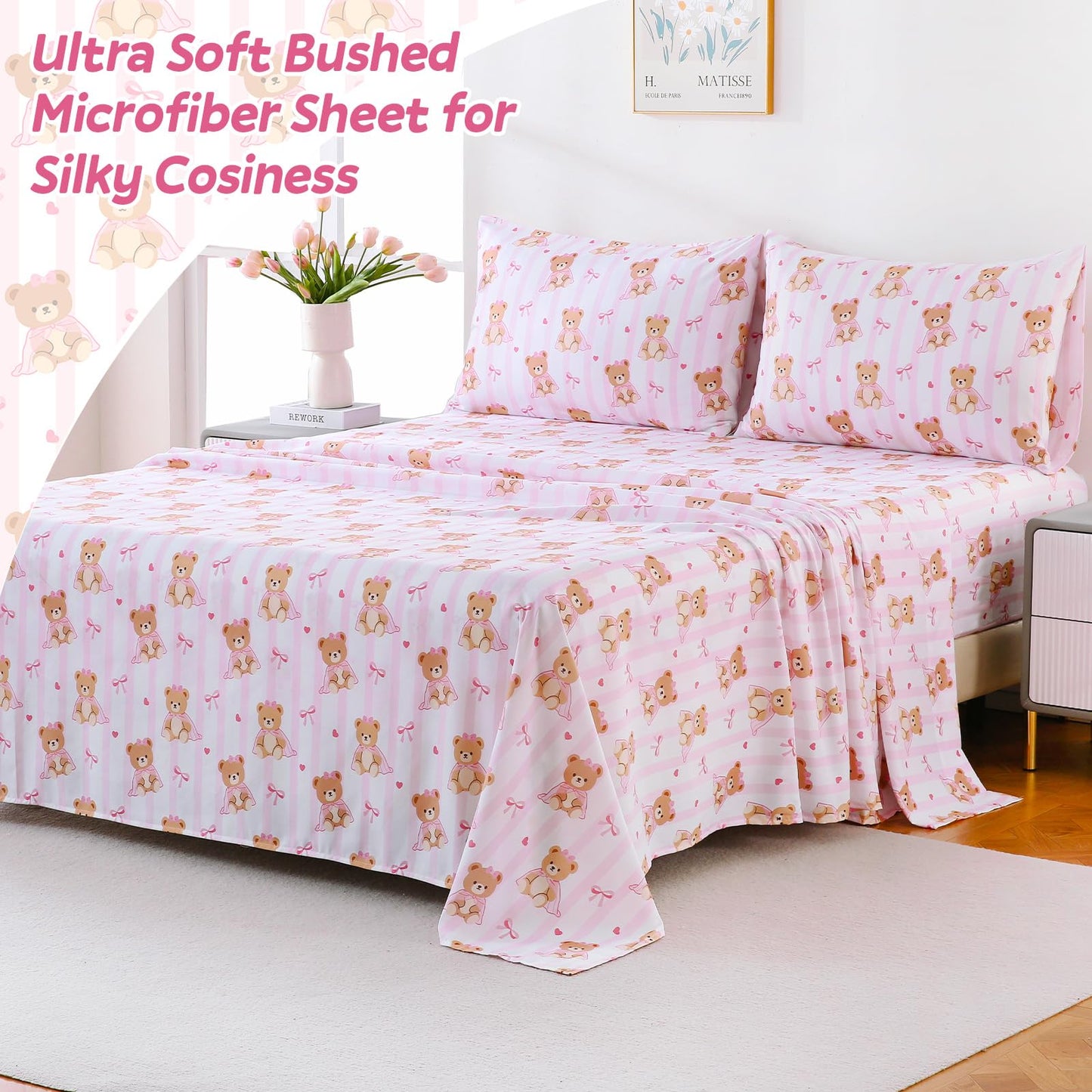 ChicView Twin Sheet Set Kids,3 Pieces Breathable Soft Microfiber Bedsheets for Child Boys Girls, Anti Pilling Deep Pockets Easy Care Bed Sheets, Teddy