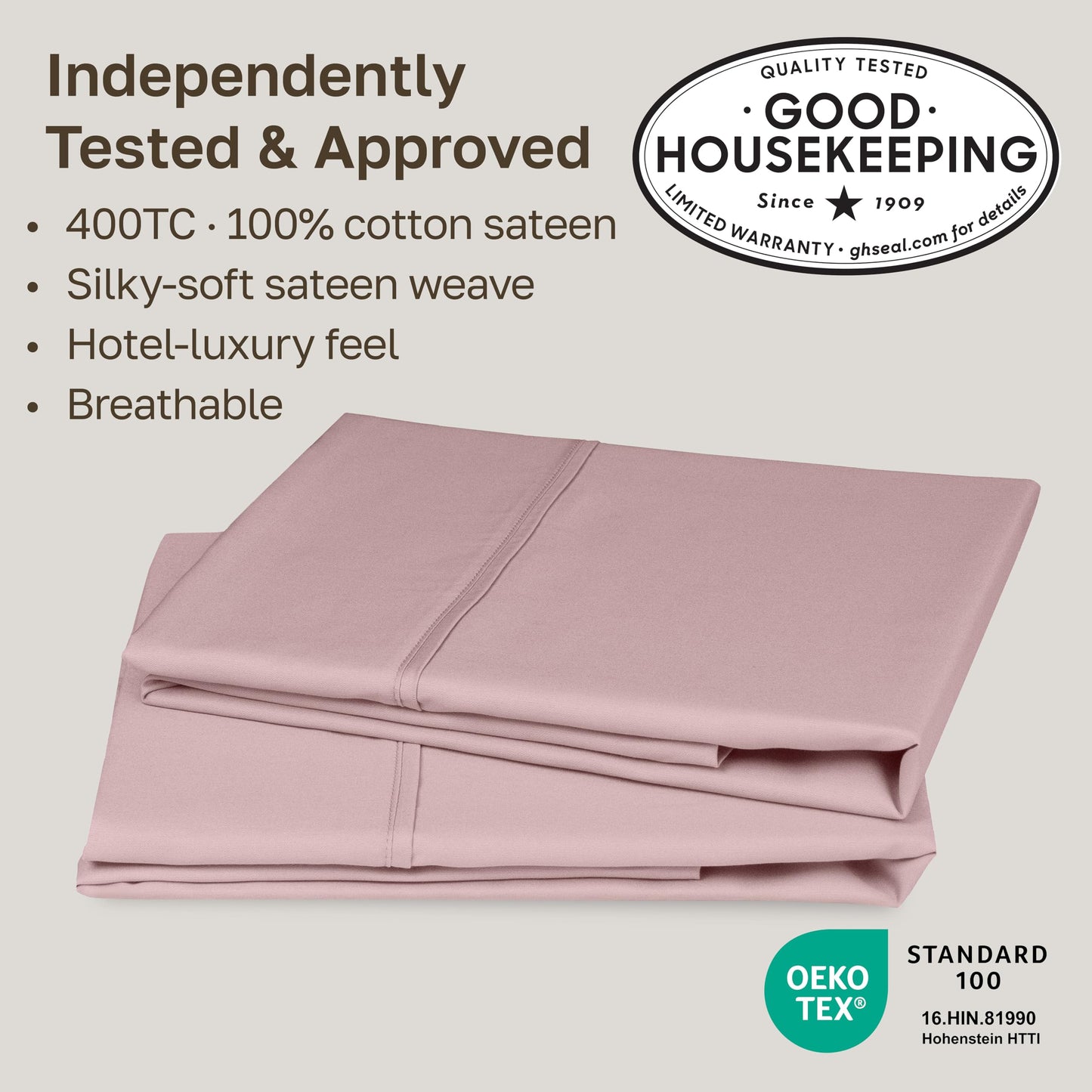 California Design Den Queen/Standard Pillow Cases Set of 2-400 Thread Count Sateen, Natural 100% Cotton, Pillow Covers Queen Size, Soft, Roomy and Breathable - Mauve