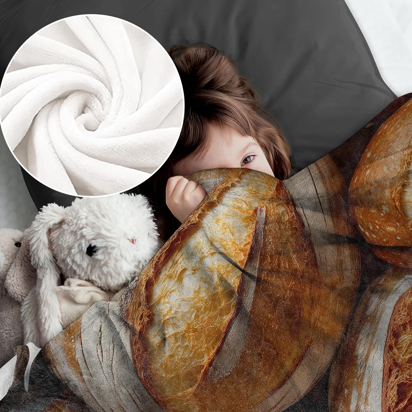Bread Blanket for Women Adults, Flannel Bread Blankets Gifts, Bread Throw Blanket for Sofa Bed Living Room Soft Warm Cozy Bread Decor 50" x 60"