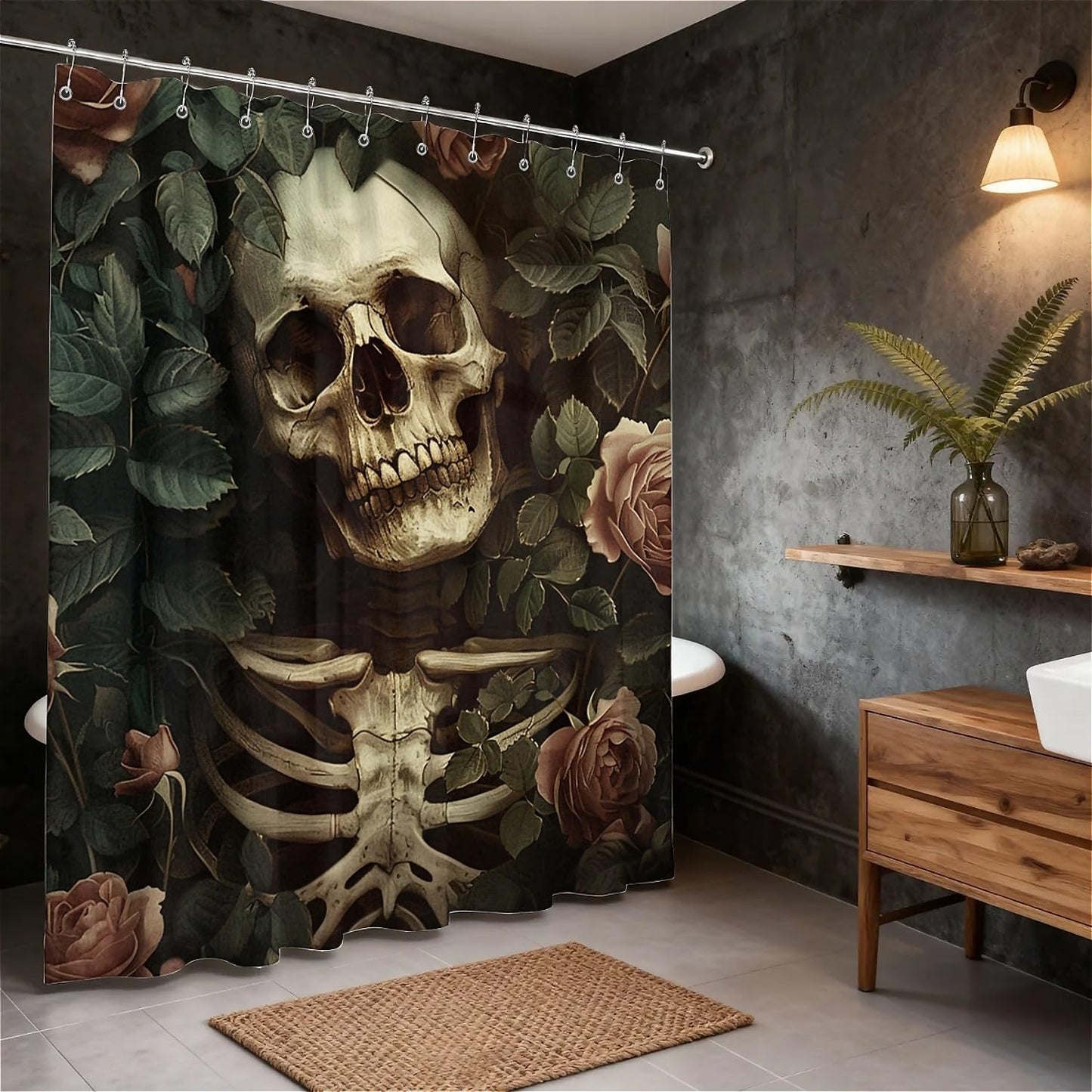 TANGXUNFA Dark-Fantasy-Skeleton Shower Curtain for Bathroom, Water-Resistant Long Shower Curtain Set 72x72 Inch with Metal Grommets and 12 Metal Hooks