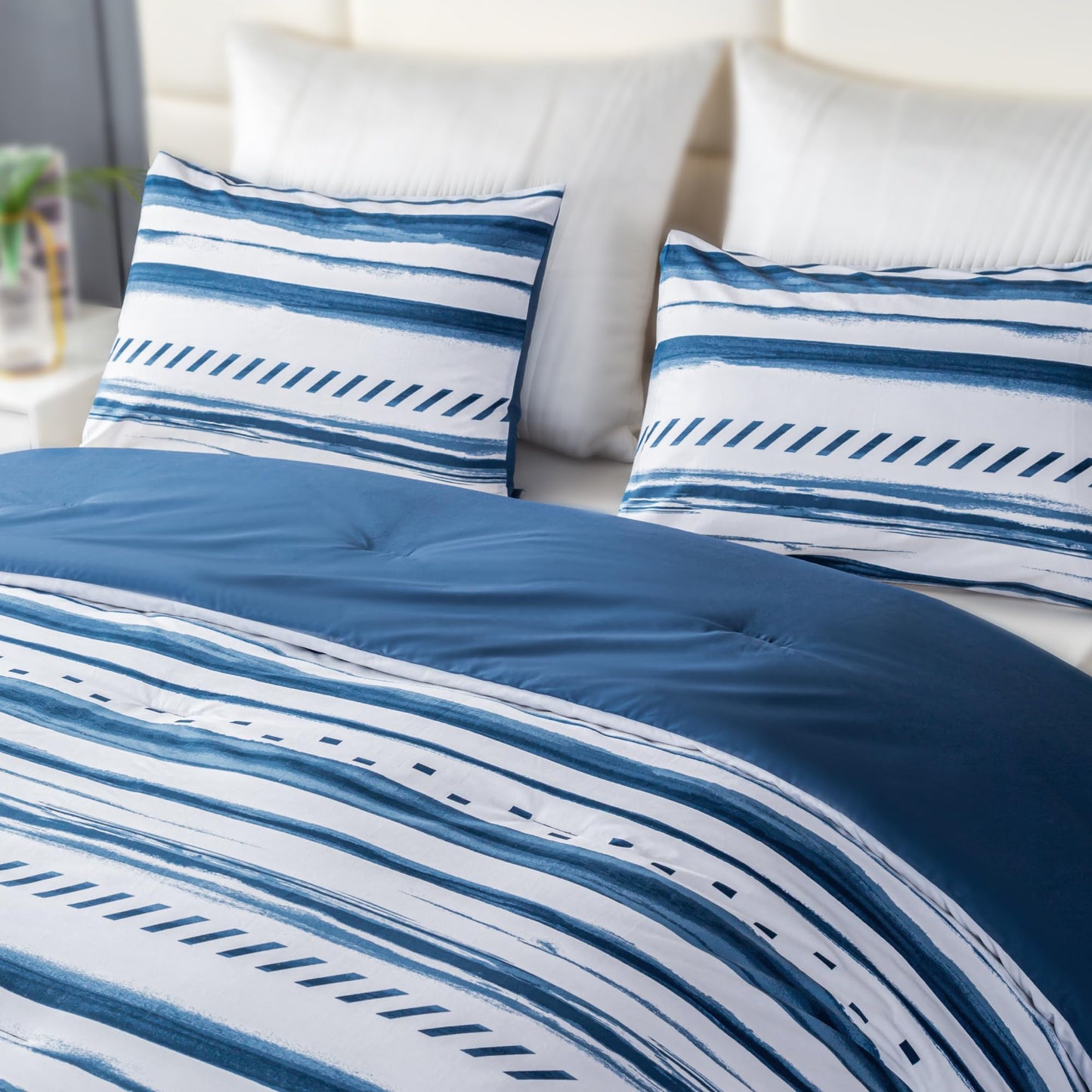 ALPHA HOME Comforter Set King Size, Nautical Style All Season Bedding Set, Comfortable Fluffy Comforter Set with 100% Cotton Fabric (1 Comforter, 2 Pillowcases)
