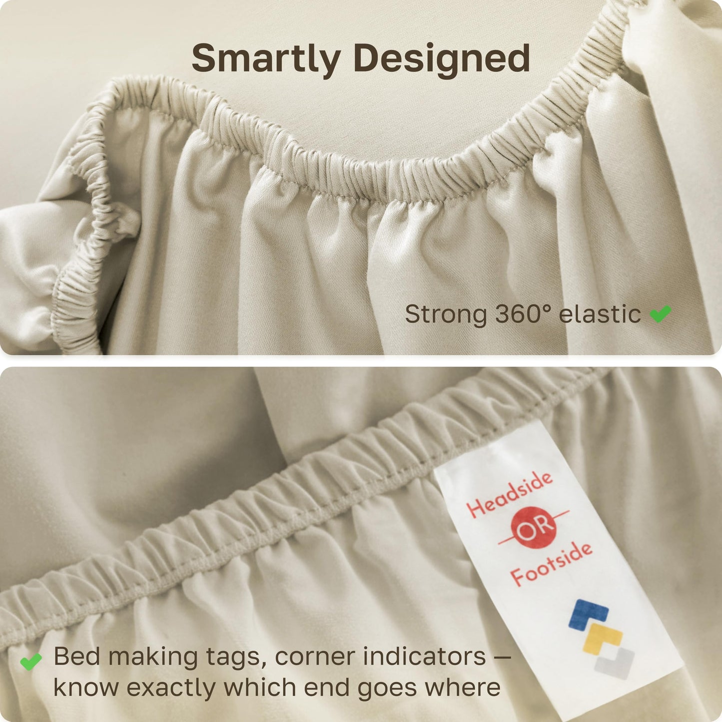 California Design Den Deep Pocket King Fitted Sheet Only, Soft 400 Thread Count Sateen, 100% Cotton King Size Fitted Sheets, No Pop-Off Elastic, 1 Piece Fitted Sheet King Size - Beige