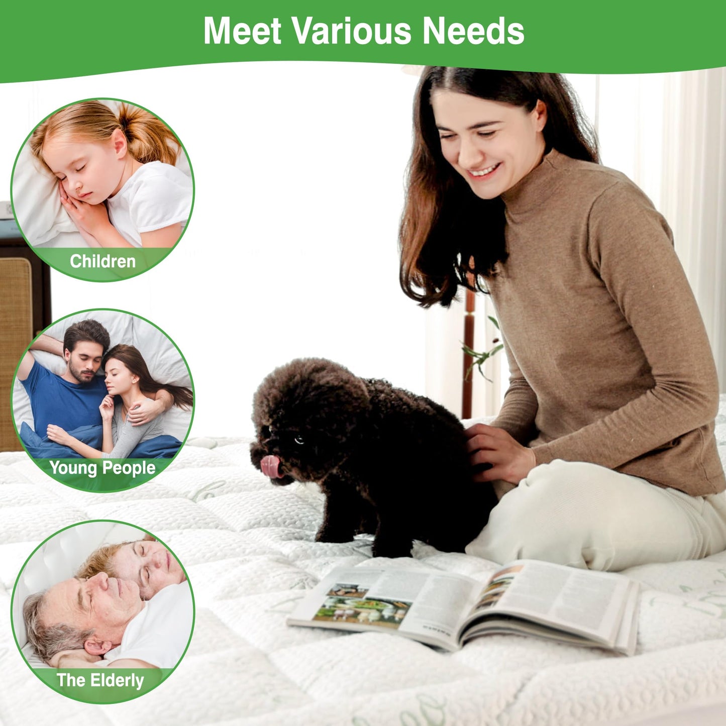 KUTUU Queen Mattress Pad Cover, Viscose Made from Bamboo Pillow Top Cooling Mattress Topper for Queen Size Bed, 6-21 inches Deep Pocket, 60x80 inches