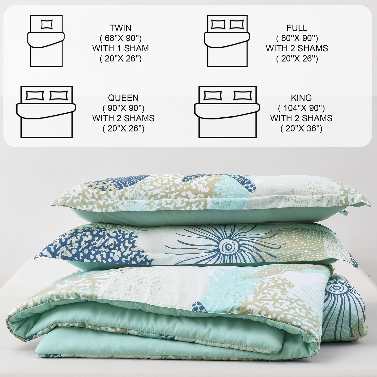 Tritard Coastal Comforter Set King Size 3 Piece, Soft Beach Themed Comforter, Ocean Nautical Lightweight Bedding Sets for All Seasons, (1 Reversible Comforter and 2 Pillow Shams), 104''x90'', C6