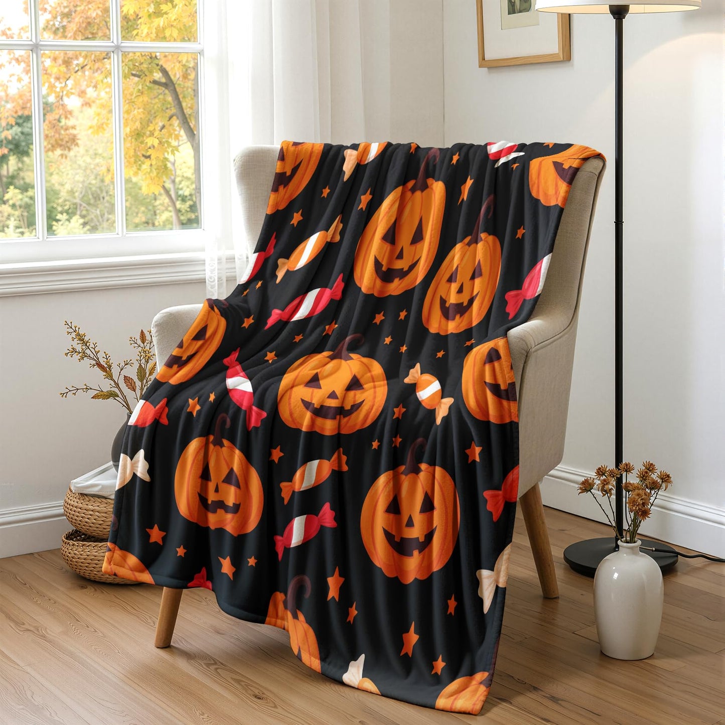 GEDAEUBA Halloween Blanket Pumpkin - Jack O Lantern Candy Fleece Blanket Throw, Soft Cozy Blankets & Throws for Couch, Bed, and Sofa, 50x60 inches