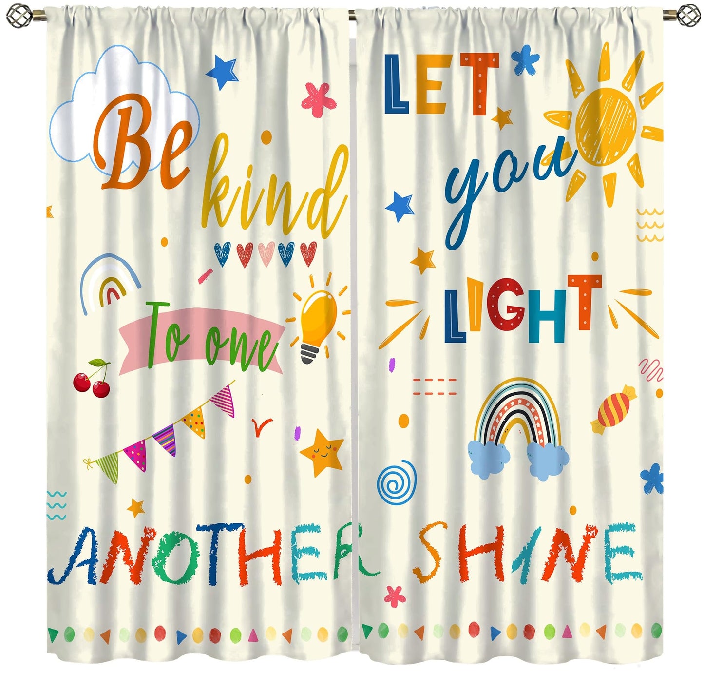 AAVEUP Cartoon Curtains for Kids,Colorful Early Childhood Learning Education Sun Rainbow Stars Cute Quotes Window Drapes for Nursery Boys Girls Bedroom Living Room 42x45in（No Blackout）