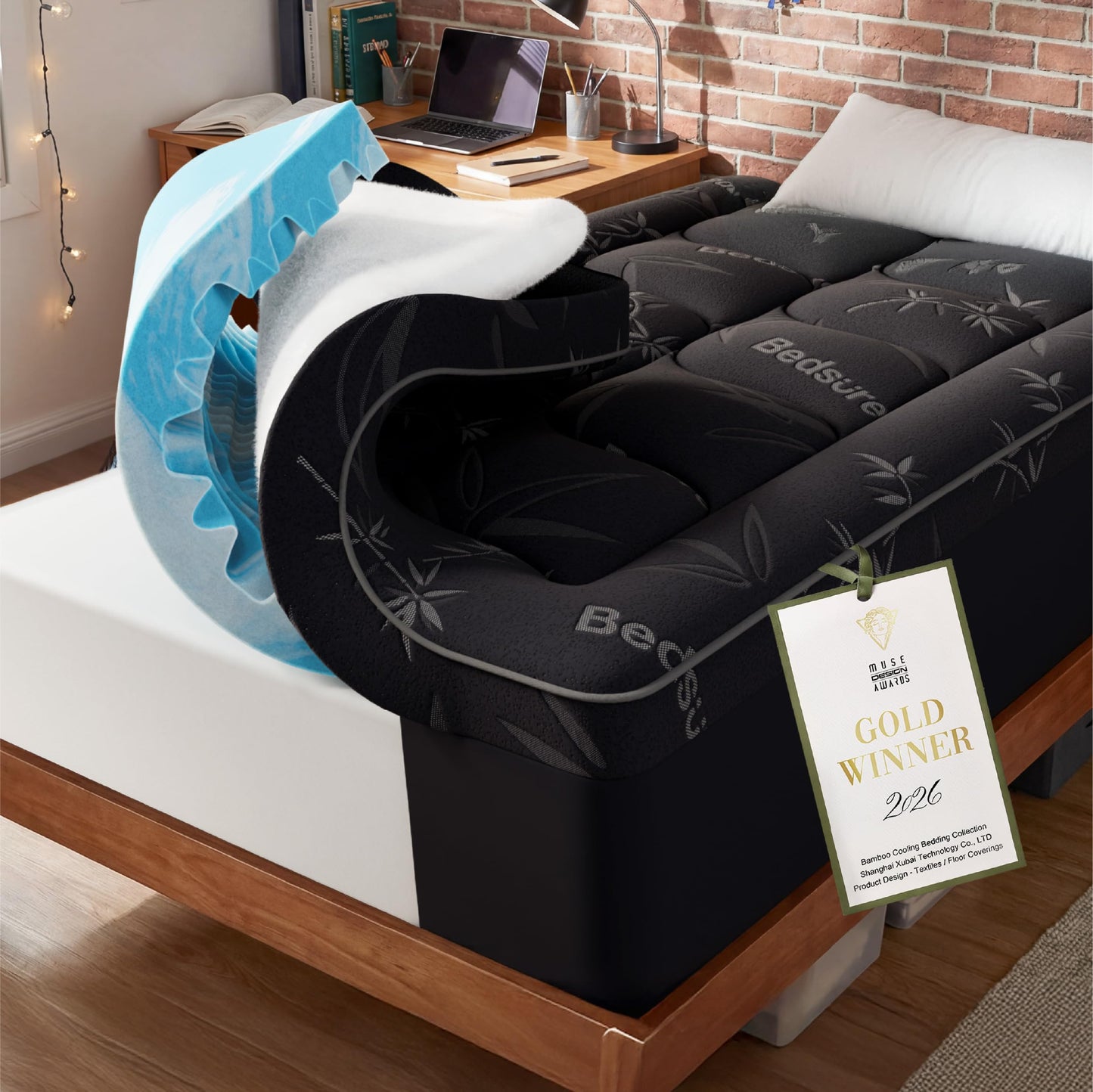 Bedsure Dual-Layer 5 Inch Memory Foam Mattress Topper Twin XL, 3 Inch Memory Foam + 2 Inch Viscose Made from Bamboo Mattress Topper Pad Cover, Breathable & Pressure Relief, Black