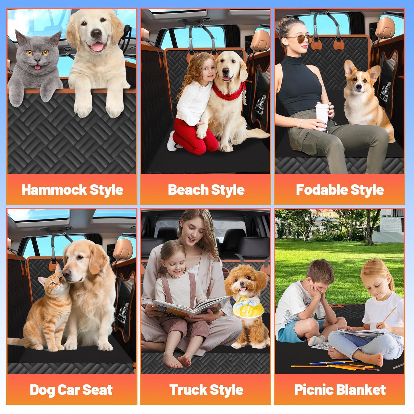 Diiouogs Dog Car Seat Cover for Back Seat Waterproof Pet Hammock with Hard Bottom Sturdy 400lb Backseat Extender for Dogs Easy to Clean Car Seat Protector Dog car seat Covers