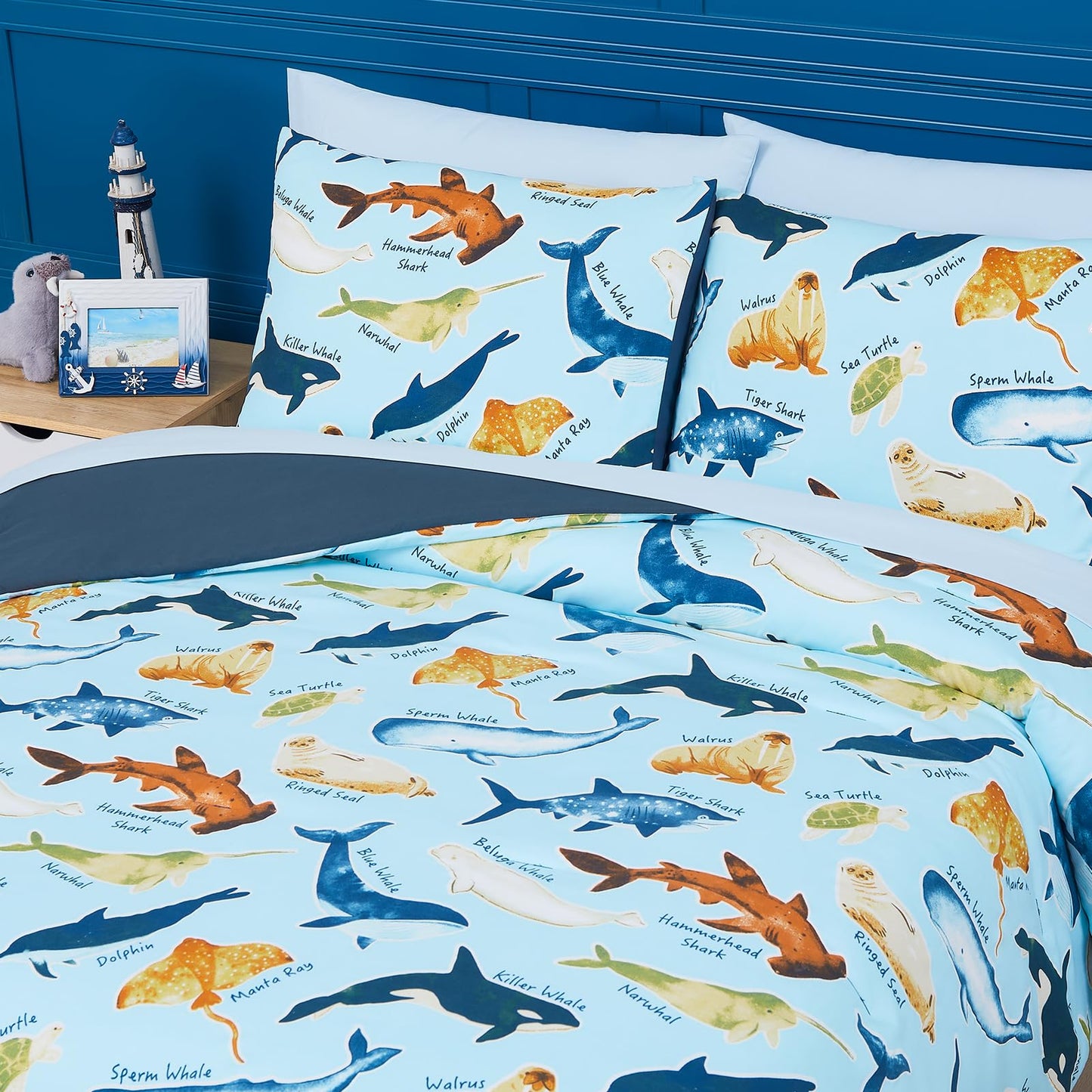 Wink Deer Full Size Comforter Set for Boys-7 Pieces Ocean Animals Glow in the Dark Full Bedding Sets for Kids, Ultra Soft Bed in A Bag with Sheets