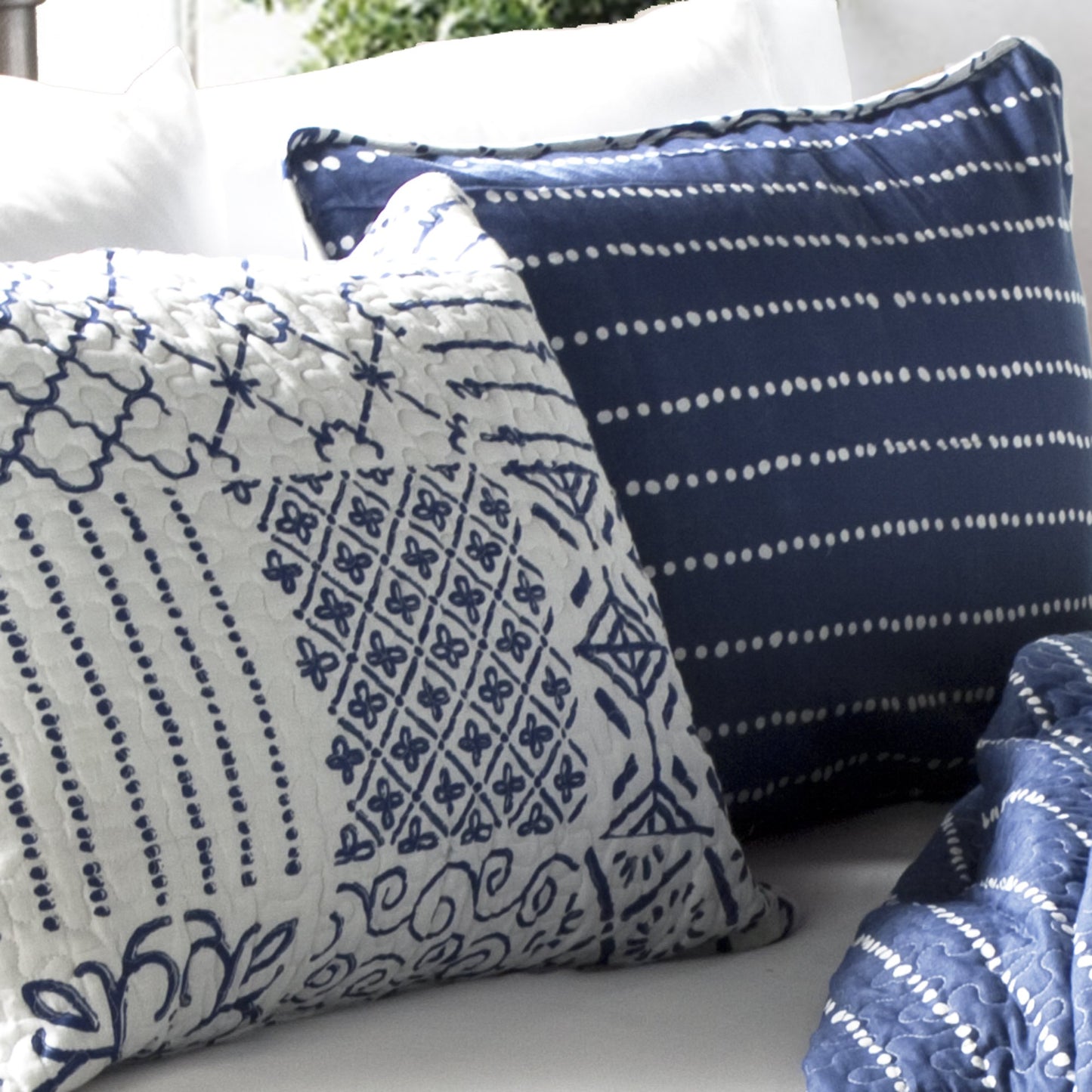 Lush Decor Monique 3 Piece Reversible Print Pattern Blue Quilt Set - Full Queen