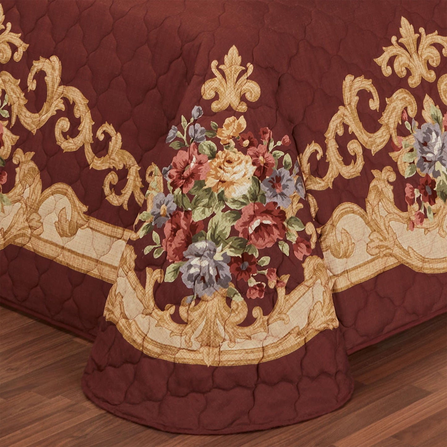 Savonnerie King 3 Pc Bedspread Set | Oversized with 24" Drop | Classic Aubusson Scrollwork & Floral Bouquet Design | Cordovan Brushed Microfiber | Quilted, Machine Washable - Includes 2 King Shams