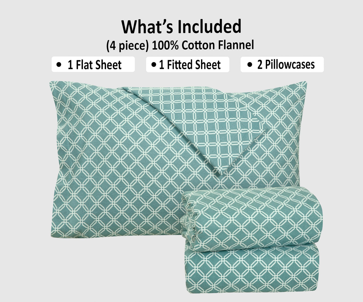Bliss Casa 4 Piece 100% Cotton Flannel Sheets Queen Size Bed Set - Warm & Extra Soft - Deep Pockets, Breathable, All Seasons Comfy - Double Brushed Bed Sheet (Gossard)