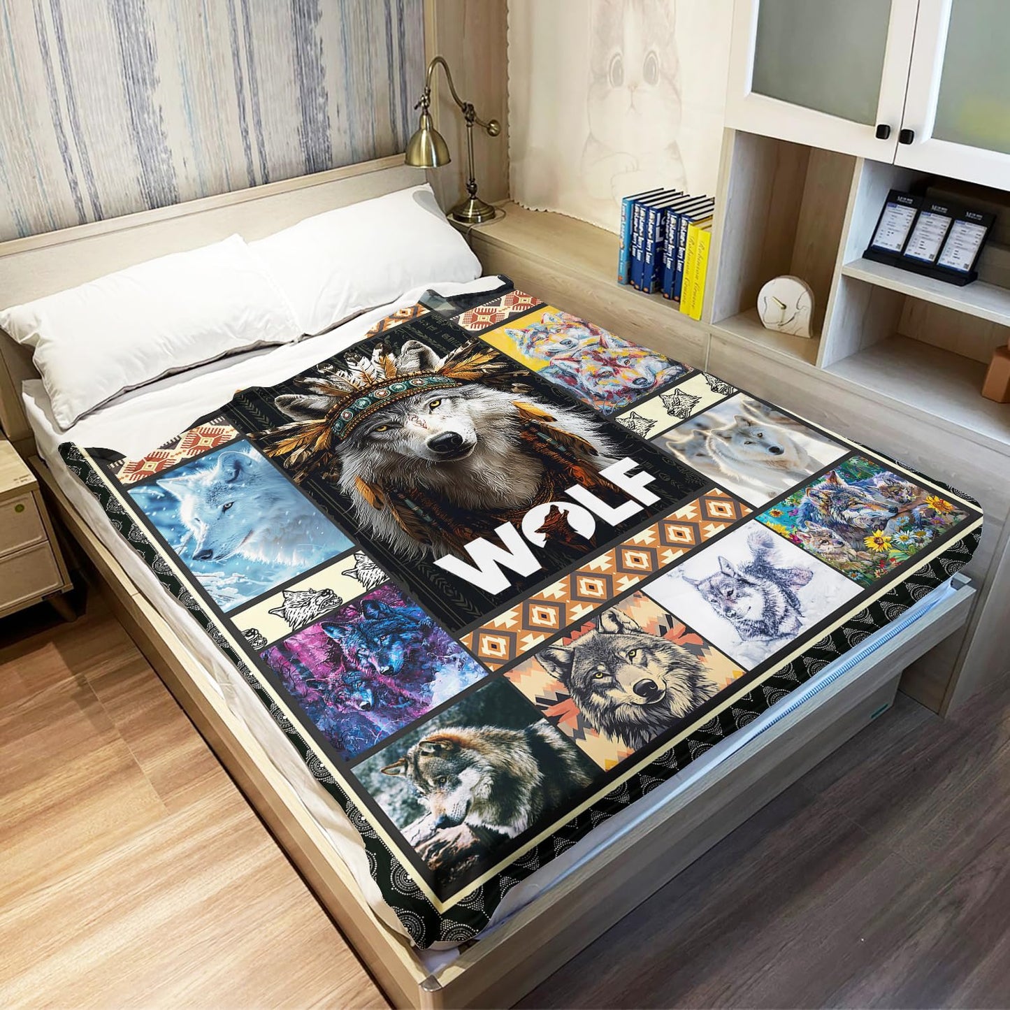 XSMEI Wolf Throw Blanket, Wild Animal Tribal Design, Soft Cozy Fleece Blanket for Couch Bed, 60 x 80 Inches