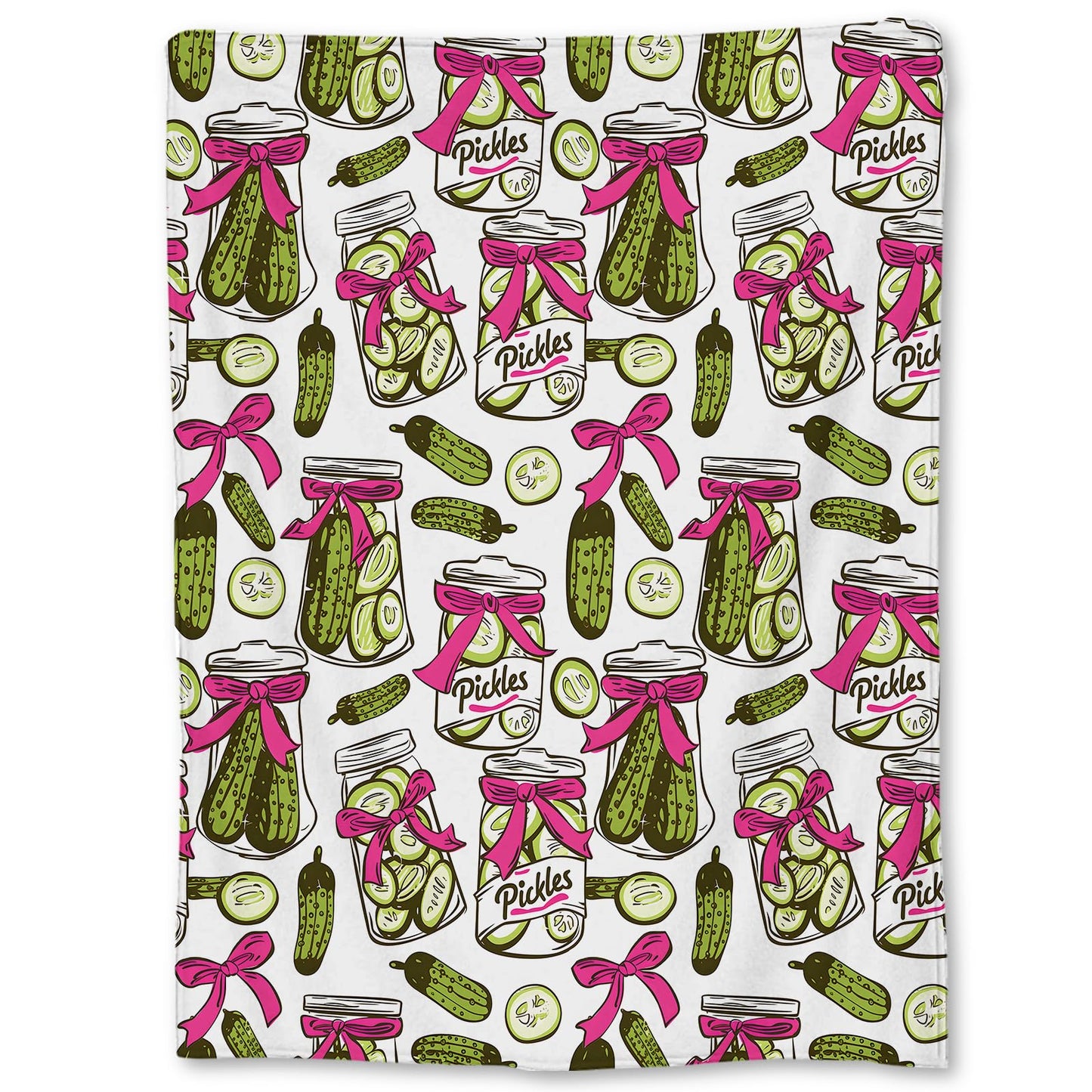 Ti Caldi Funny Pickle Blanket Gifts, Pink Bows and Cucumber Slices Flannel Throw Blanket for Couch, Bed, Travel & Decor, Cozy Lightweight Warm Cute Kitchen Food Blankets for Women Kids Girls 60×50 in