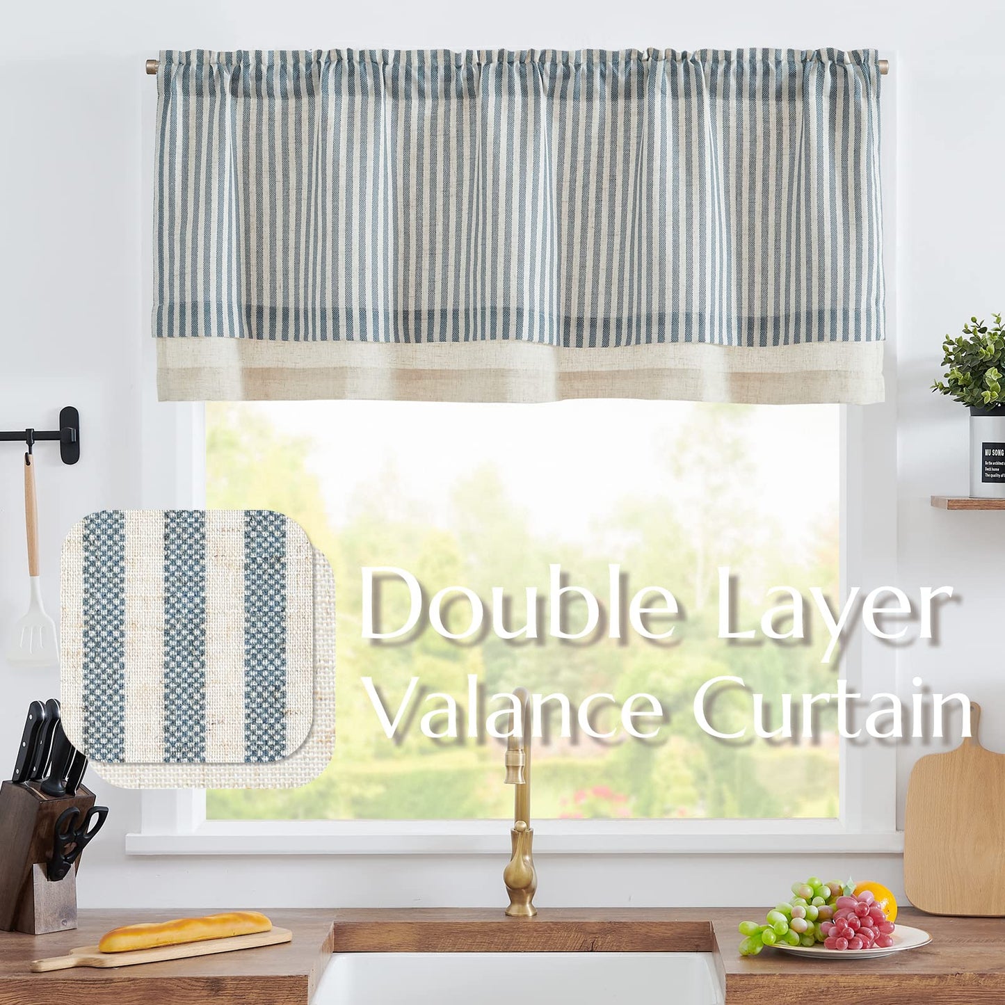 jinchan Linen Valance Kitchen Curtain Light Filter Double Layer 18 Inch