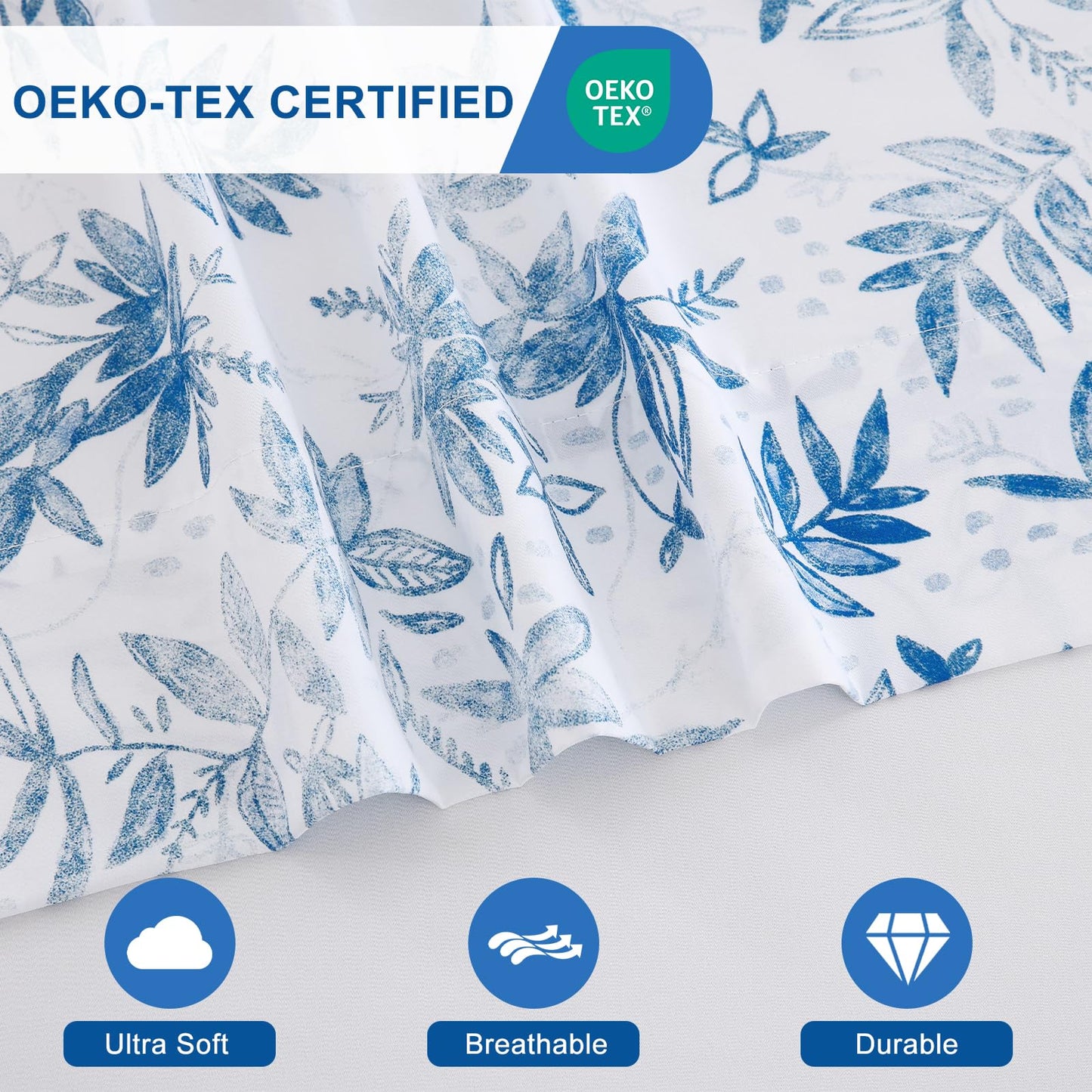 Swiftify Botanical Queen Bed Sheets Set 6-Piece, Boho Floral Brushed Microfiber Sheets, Cooling Bed Sheet Set, Soft & Breathable, 16' Deep Pocket Fitted Sheet & Pillowcase Set, Blue Fern Whisper