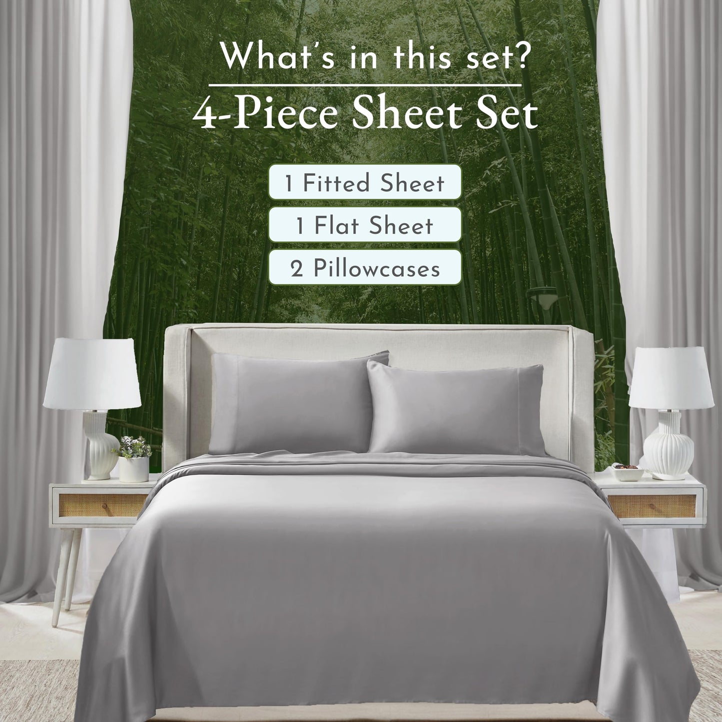 California Design Den Rayon from Bamboo Sheets King Size Set - Luxury Cooling Sheets King Size Bed with Deep Pockets, Durable Silk-Like Bedding Set - Silver Grey