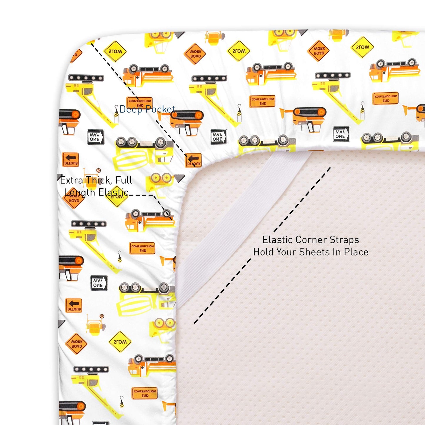 1500 Supreme Kids Bed Sheet Collection - Fun Colorful and Comfortable Boys and Girls Toddler Sheet Sets - Deep Pocket Wrinkle Free Soft and Cozy Bedding - Twin XL, Construction