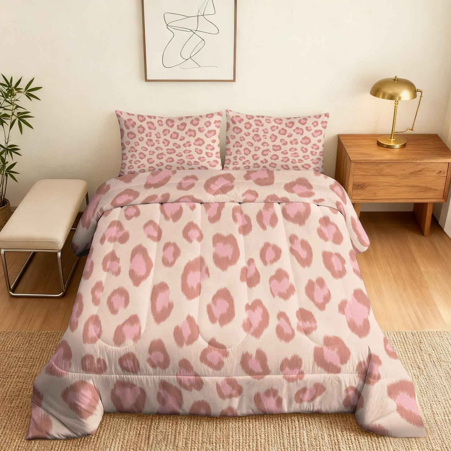 Leopard Print Comforter Set King Size 3Pc, Animal Printed Animal Pattern Down Alternative Bed Comforter, 2 Pillow Shams, Soft All Season Bedding, Leopard Print Bedroom Decor