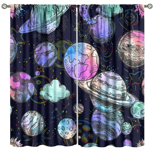 JADERYS Space Blackout Curtains Colorful Universe Galaxy Planet Modern Abstract Art Kids Girls Boys Bedroom Living Room Rod Pocket Decoration Window Drapes 2 Panels W21xL45in