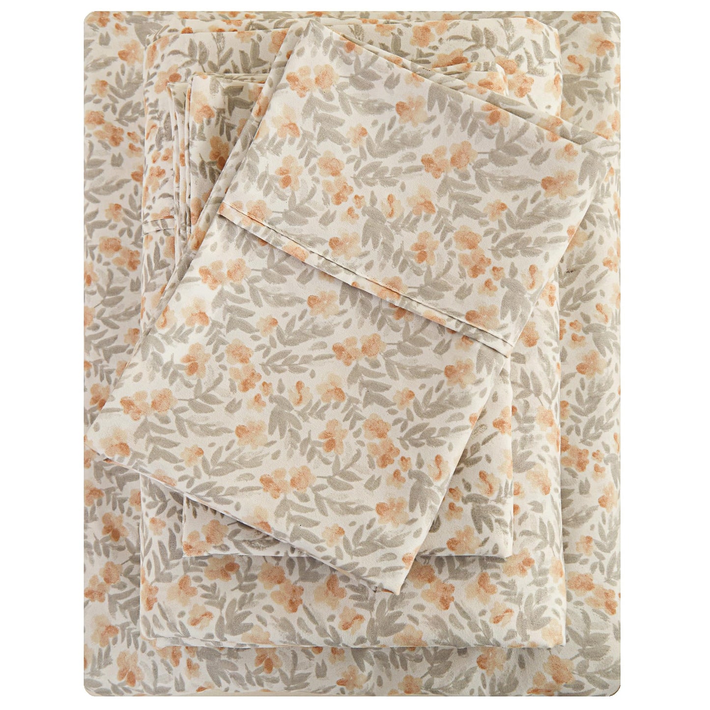 Viviland Floral Twin Sheet Set - 3 Piece Vintage Light Orange Flower Patterned Bed Sheets - Soft, Breathable Microfiber Sheets with Deep Pocket, Non-Slip Fitted Sheets & Pillowcases