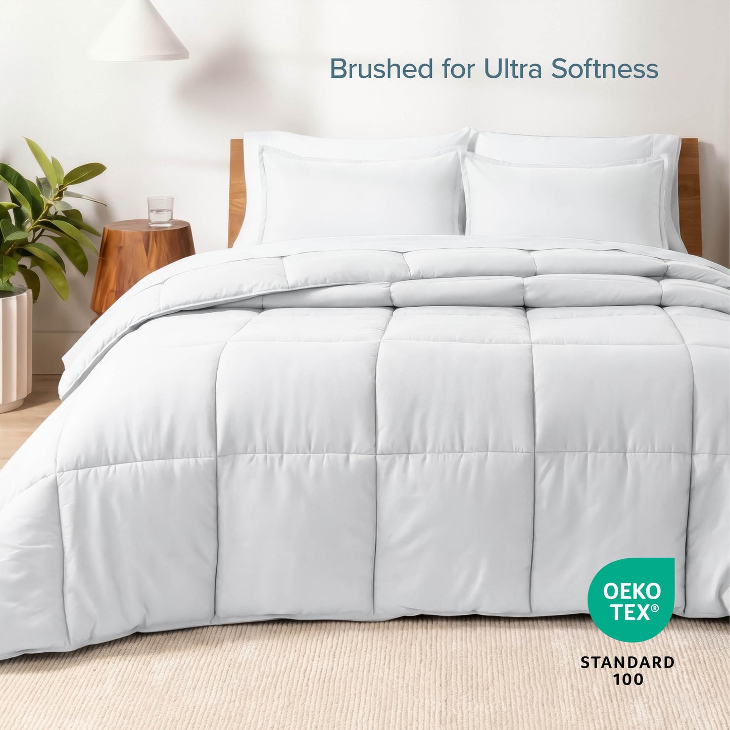 Bare Home Bed-in-A-Bag 7 Piece Comforter & Sheet Set - Queen - Goose Down Alternative - Ultra-Soft 1800 Premium - Bedding Set (Queen, White/White)
