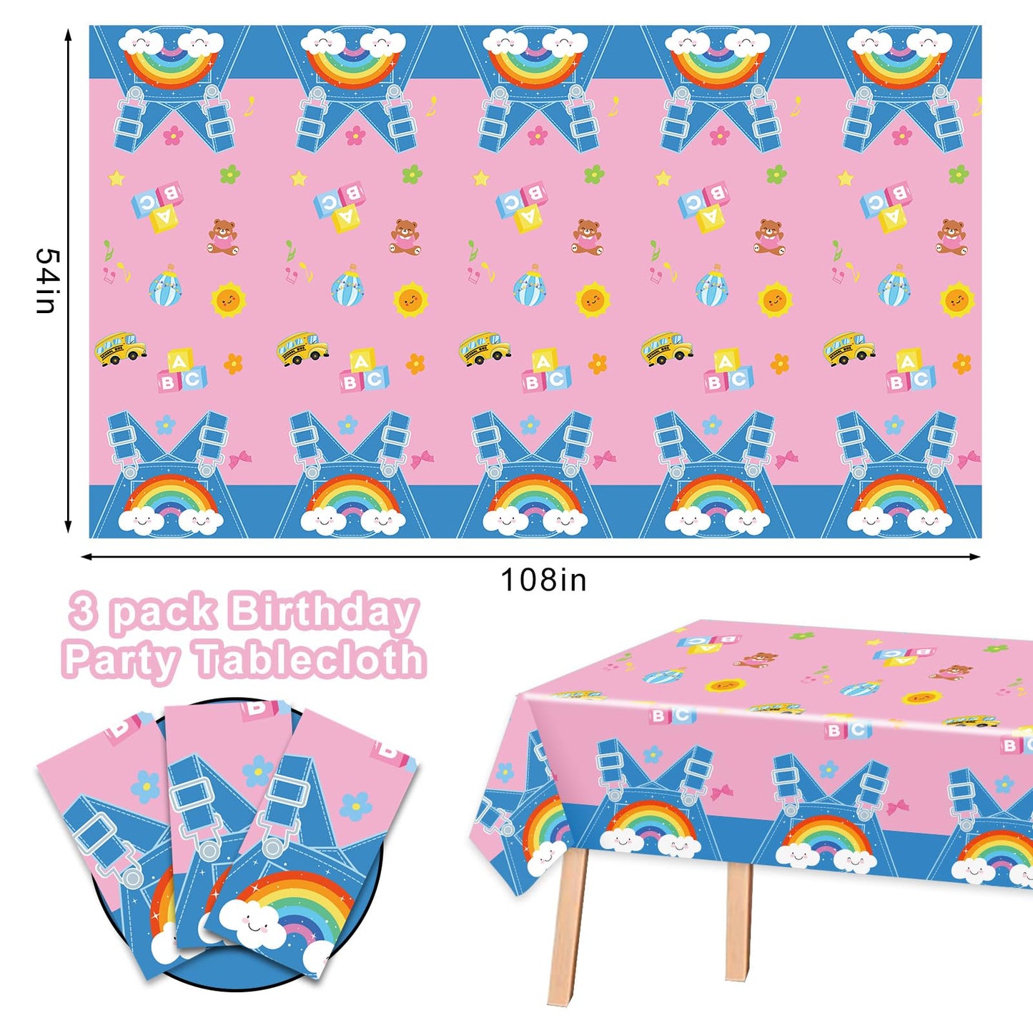 FYSUIMU 3 Pcs Cartoon English Teacher Tablecloths Plastic Table Cover Girls Birthday Rectangle Disposable Table Cloth for Baby Shower Party Dinner Tables Decor, 54 x 108 Inch