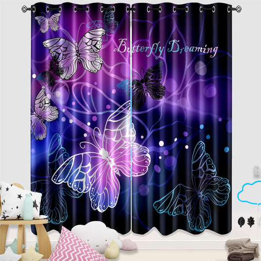 Kossmjx Butterfly Window Curtain Panels Purple Blackout Girls Curtains for Bedroom 2 Panels Curtains 84 inch Length for Girls Bedroom Nursery Room, 82" x 84"