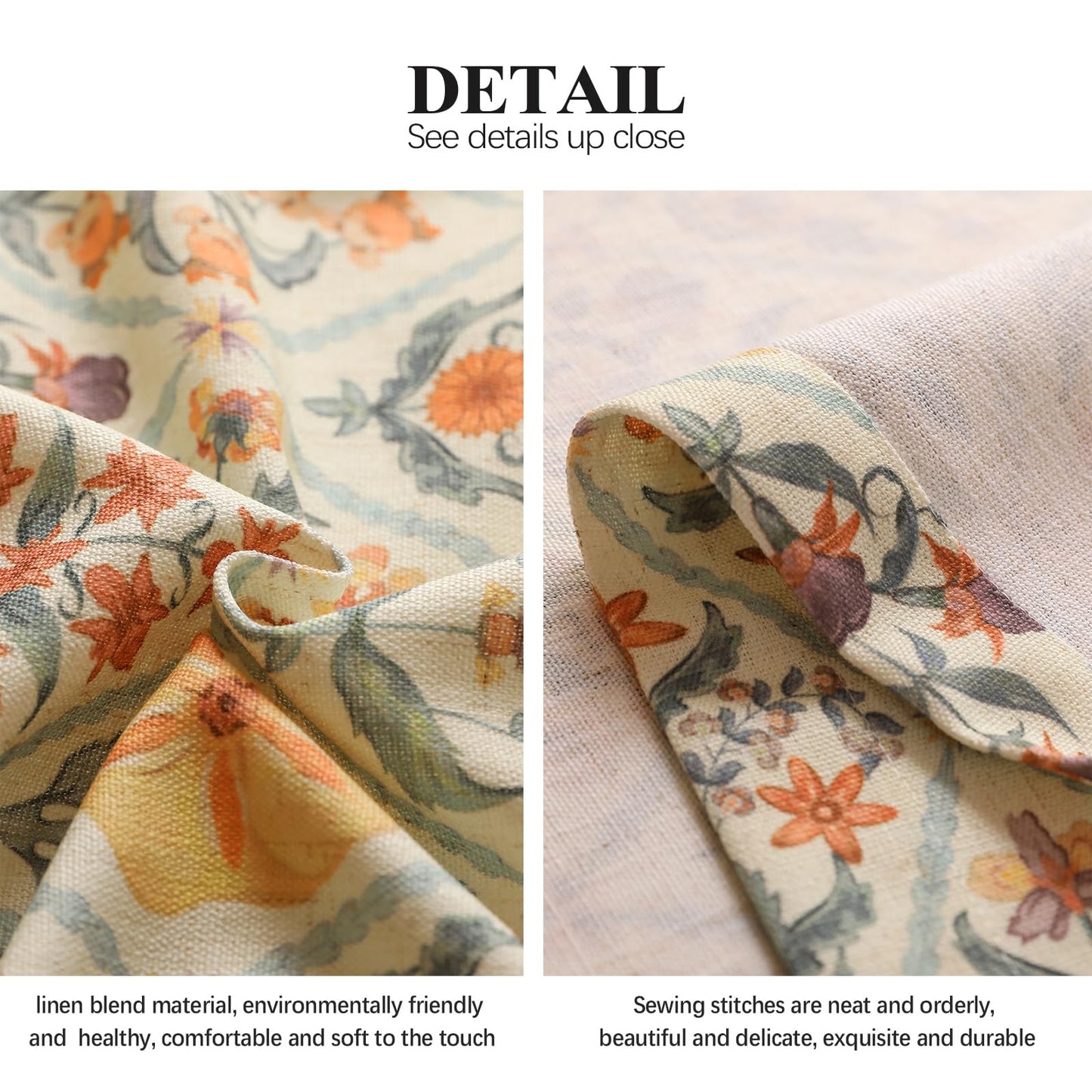 ISAENNE Designer French Linen Printed Curtains,2 Panels,63"x65"-Floralsea