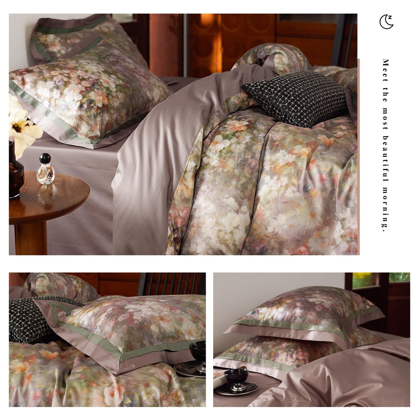 VM VOUGEMARKET Garden Flower Duvet Cover Set Queen,3 Pieces Pink Floral Duvet Cover with 2 Pillow Shams Smooth Silky Long Staple Cotton Bedding Set-Queen,90x90 Inch