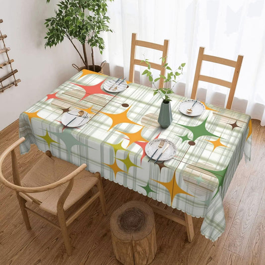 MENZHYAN Mid Century Rectangle Tablecloth Retro Stars Colors Geometric Modern Art Table Cloths Abstract Vintage Boho Art Washable Table Cover for Home Kitchen Dining Party Decor 54 x 72 Inch