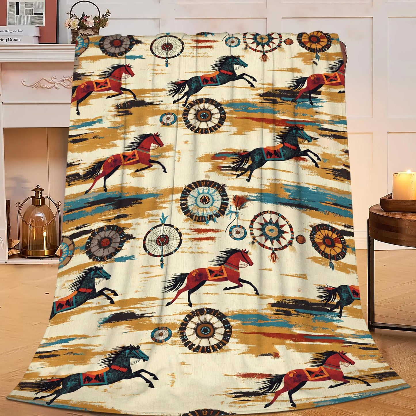 Dynova Horse Blanket Cozy Plush Western Cowboy Throw Blankets Fuzzy Flannel Fleece Cowgirl Native Gifts for Girls Boys Women Men 50"X40"