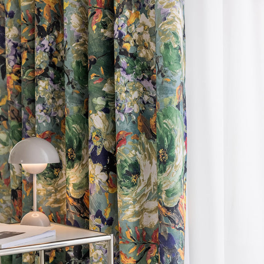 SUOUO Dark Green Vintage Floral Blackout Curtains for Bedroom 96 inches Long Pattern Painting Flower Window Drapes for Living Room 2 Panels