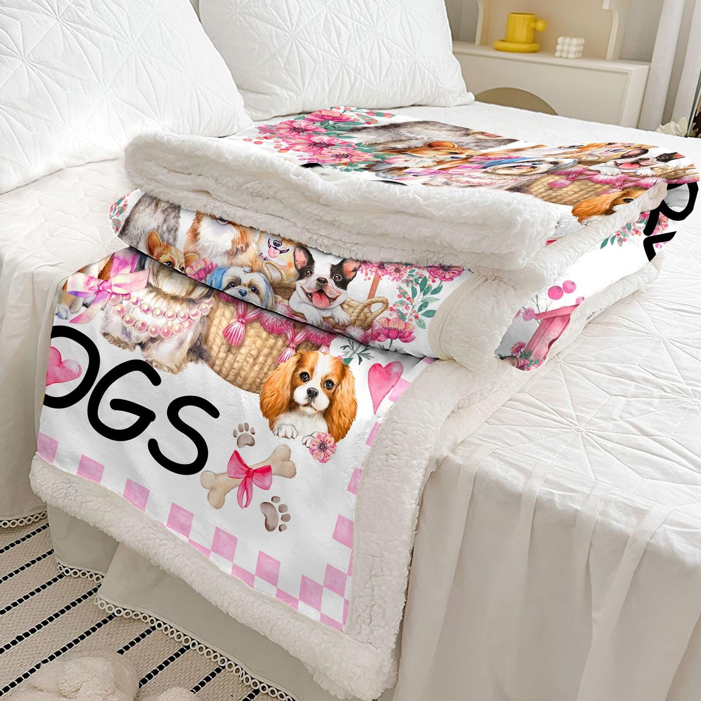 Dog Blanket Gifts for Girls Dogs Lover Sherpa Throws Blankets for Sofa 50x60