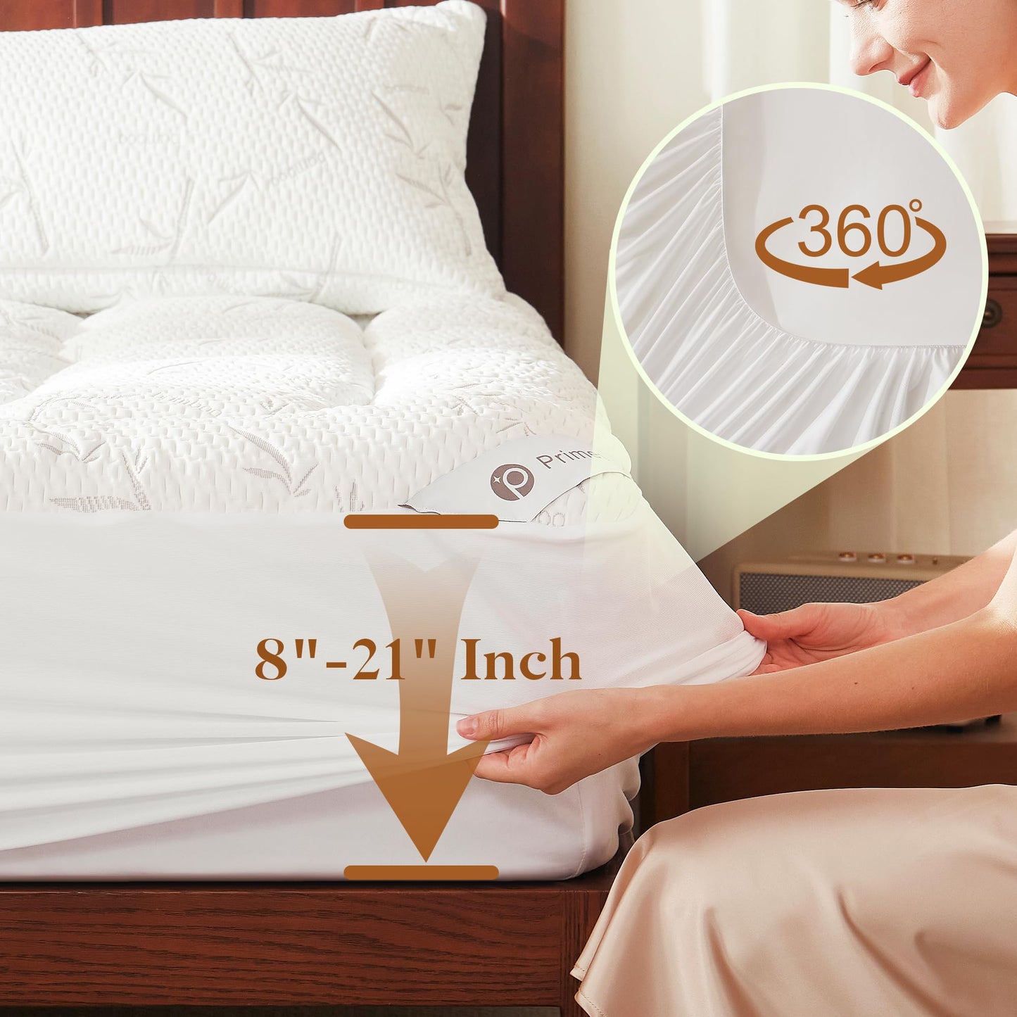 PRIMESOFT King Size Thick Pillow Top Mattress Topper, Up to 21 Inch Deep Pocket, Soft Breathable for Back Pain, Waterproof Protector Cover (White)