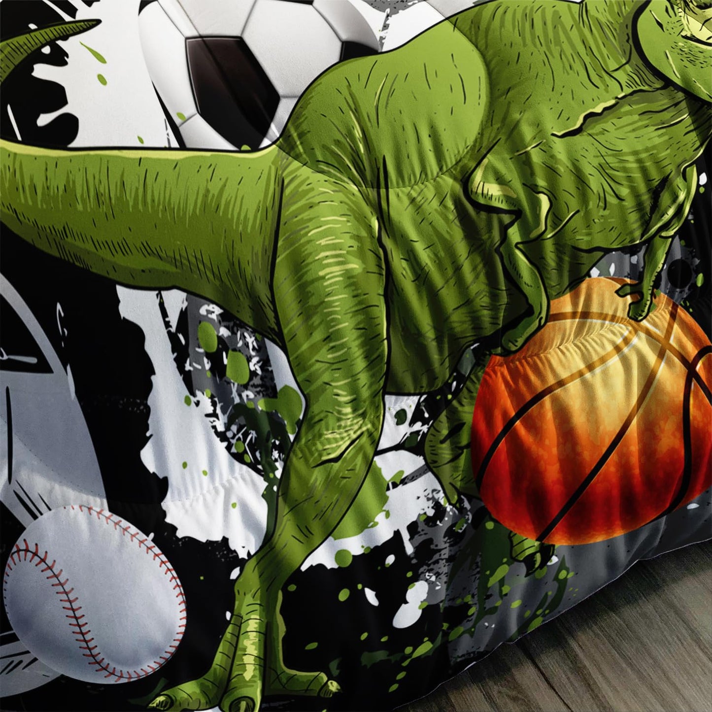 AILONEN Boys Dinosaur Comforter Set Twin Dinosaur Bedding Set,Sport Basketball Soccer Ball Print Comforter Set,3 Pieces Teen Boys Bed in a Bag, 1 Quilt and 2 Pillowcases