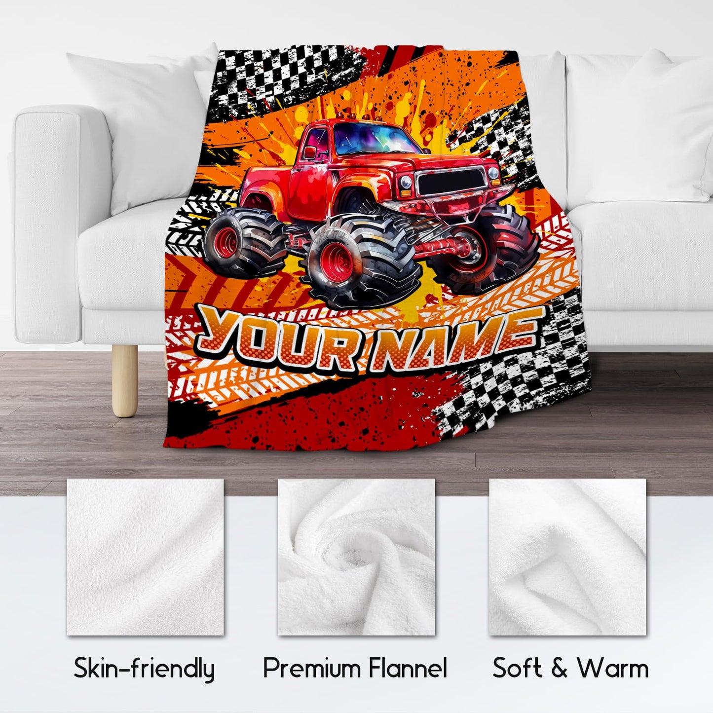 AIOMXZZ Toddler Blankets for Boys, Personalized Truck Gifts for Kids, Plush Cozy Car Throw Decor for Bedroom Sofa, 4 Size