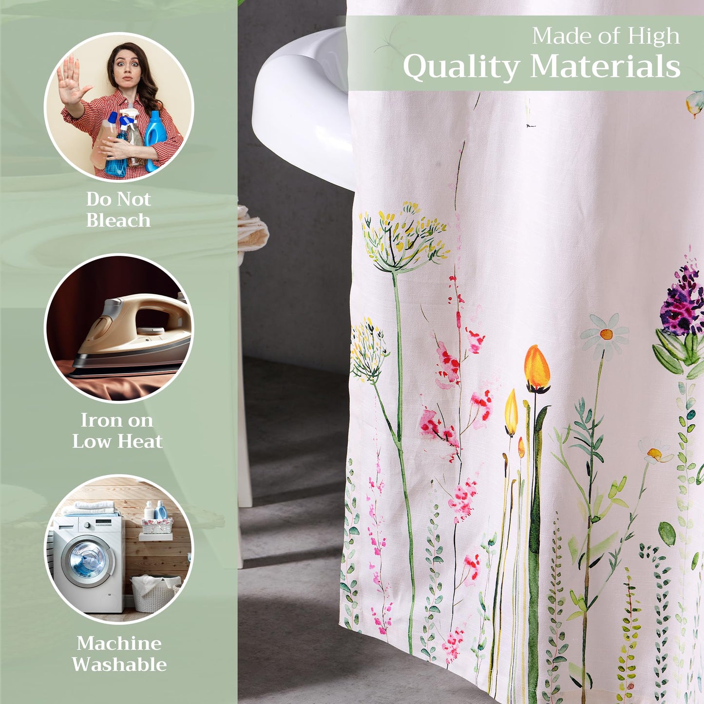 Maison d' Hermine Shower Curtain 100% Cotton One Panel 70"x72" Washable Fabric Shower Curtains for Bathroom, Easy Hanging with 12 Button Holes - Home Hotel Resort Spa Spring Summer - Botanical Fresh