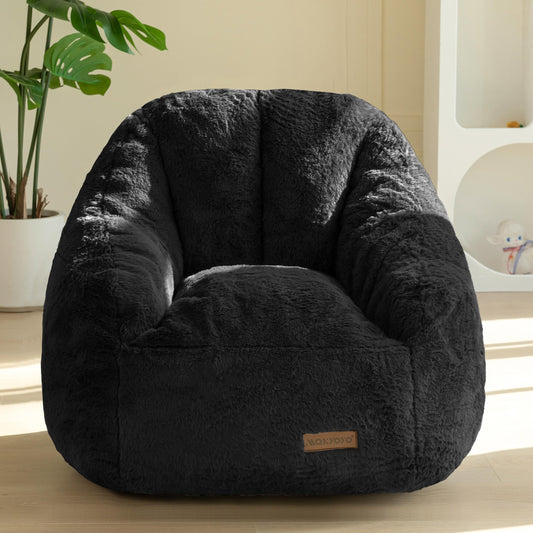 MAXYOYO Kids Bean Bag Chair, Comfy Bean Bag Sofa with Back Support, Faux Fur Cute Chair for Boys and Girls, Stuffed Floor Sofa for Nursery, Bedroom, Black