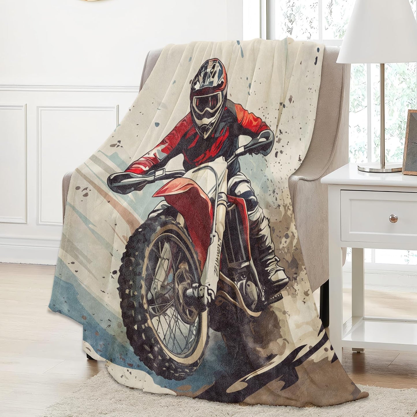 Aonimonis Motocross Dirt Bike Throw Blanket Gifts for Women Adults Girls, Soft Fuzzy Warm Cozy Flannel Blankets for Bedroom, Travel, Couch, Home Decor 50x60 in