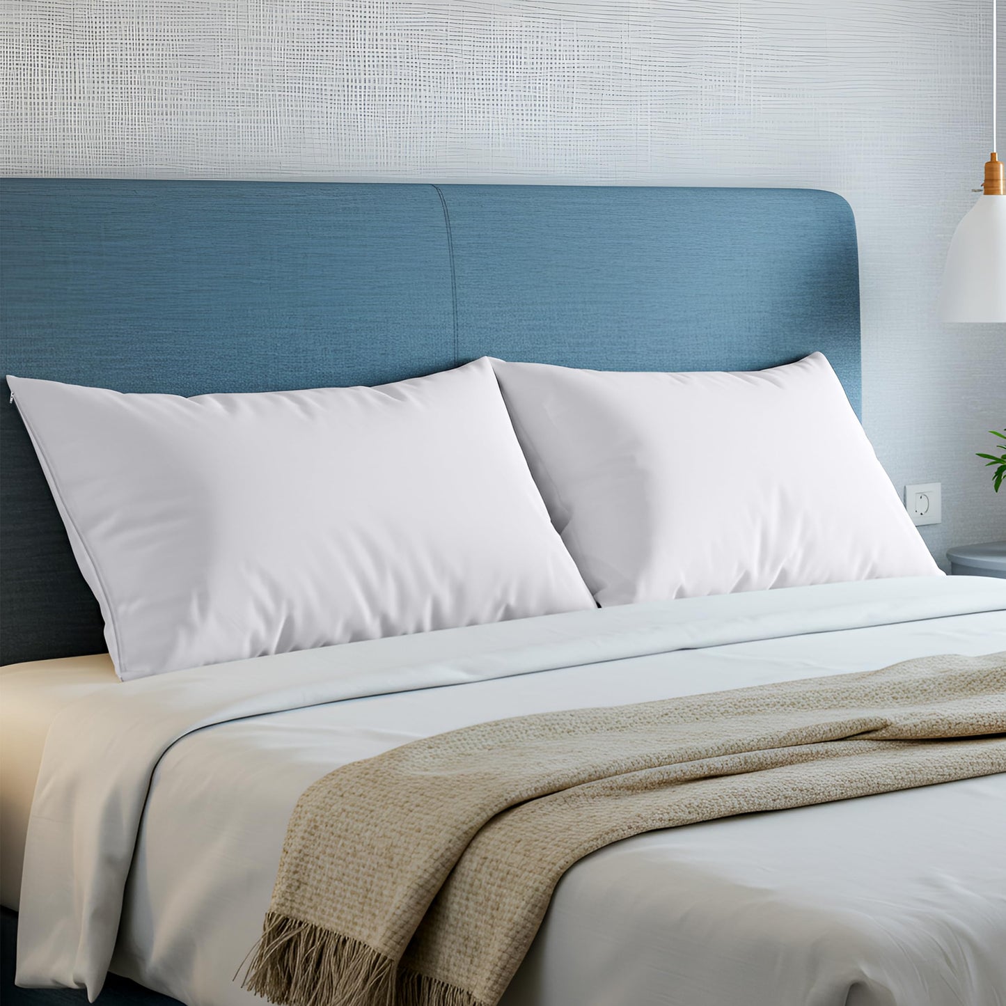 Set of 4 Pillow Protectors with Zipper Queen Size, Bed Bug and Dust Mite Proof Pillow Covers, Ultra Soft Pillow Encasements, Moisture Wicking and Waterproof Pillow Cases by Utopia Bedding (White)