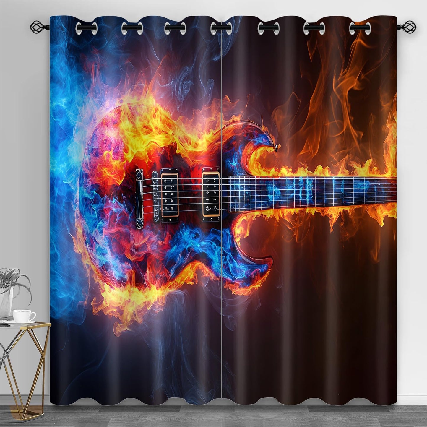 JAXIUOF Music Blackout Curtains for Bedroom, Guitar Curtains for Bedroom 63 Inch Long 2 Panels, Musical Instrument Drapes, Grommet Top Window Treatments for Living Room Kitchen Decor